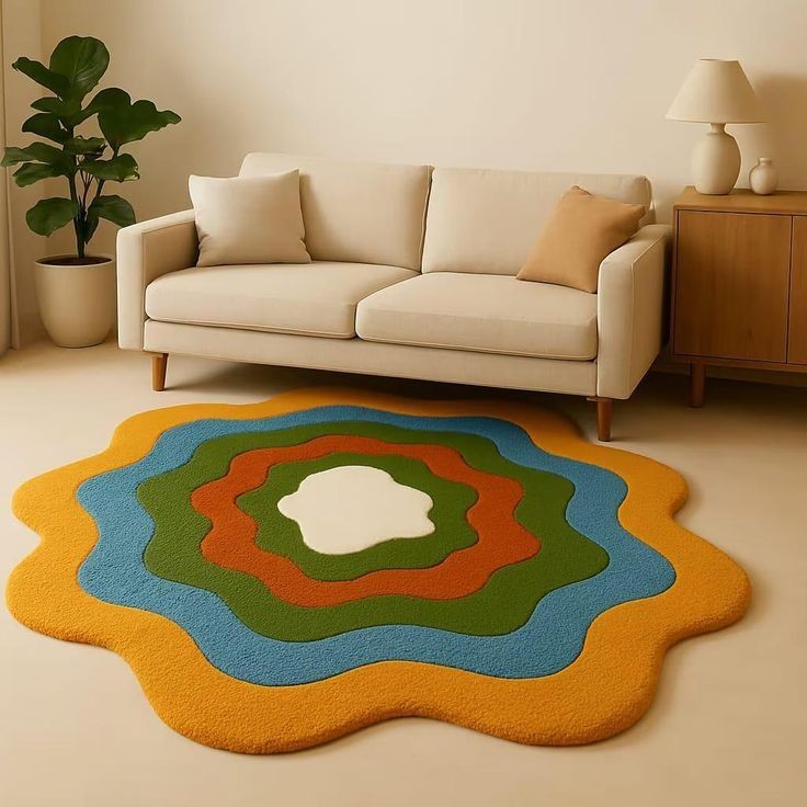 Hand Tufted Multicolor Abstract Rug. Modern Wool Area Carpet for Living Room