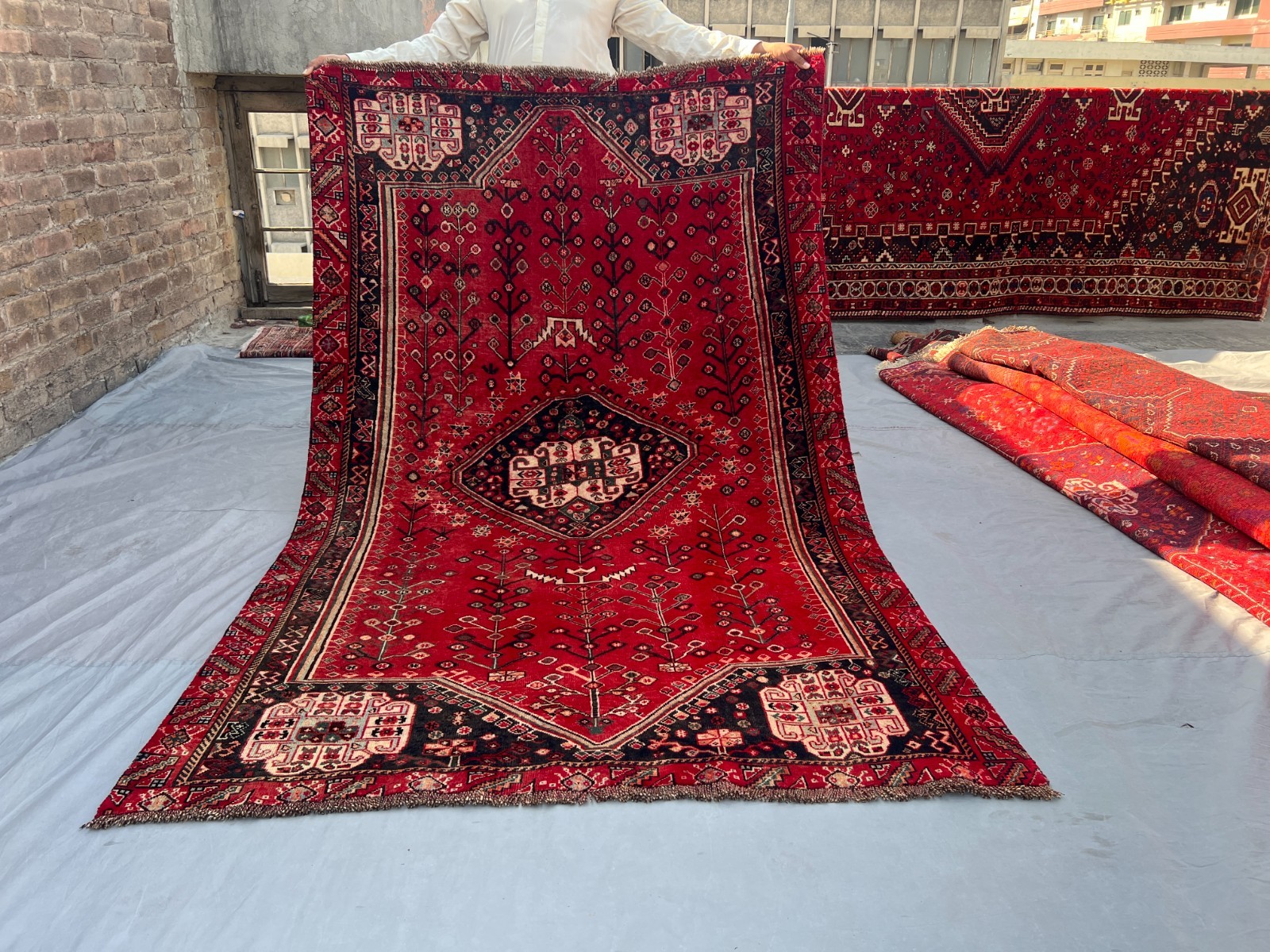 4’9″x7’5″ Ft Afghan Baluchi Red Hand Knotted Geometric Wool Vintage Runner Rug