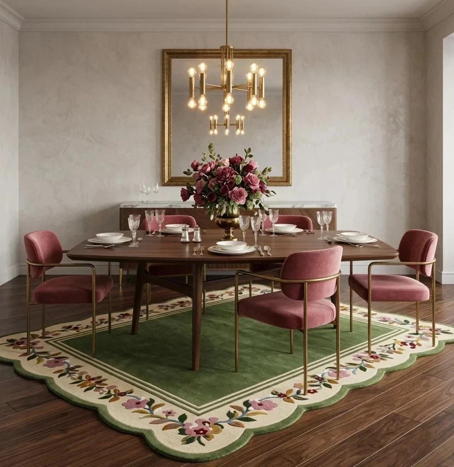 Luxury Hand Tufted Green Floral Border Area Rug – Premium Wool Carpet for Living
