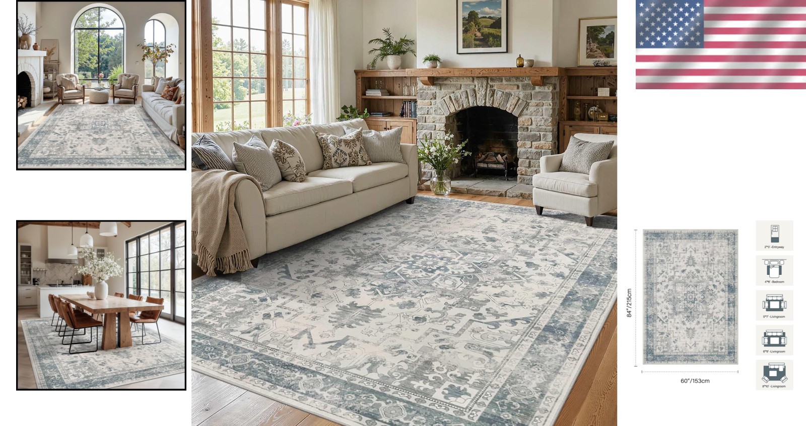 Ultra-Soft 5′ x 7′ Boho Area Rug for Everyday Use – Stain Resistant & Safe
