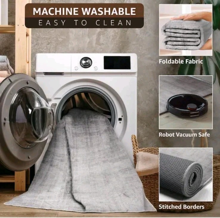 Gray 5 ft. x 7 ft. Area Rug Machine Washable Non-Slip Vintage Rug-Low Pile