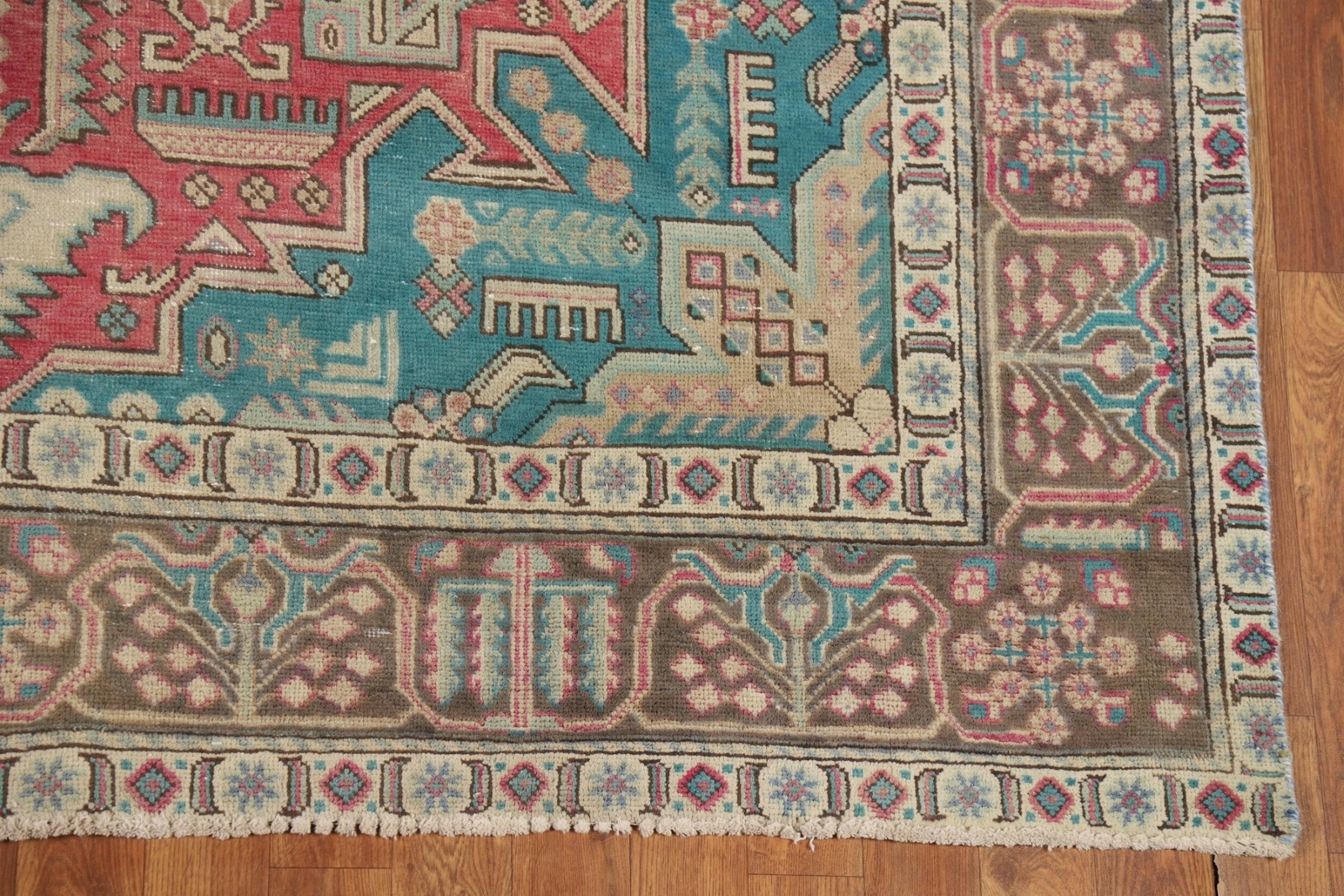 Pink Wool Geometric Tebriz Traditional Handmade Living Room Area Rug 7×10 Carpet