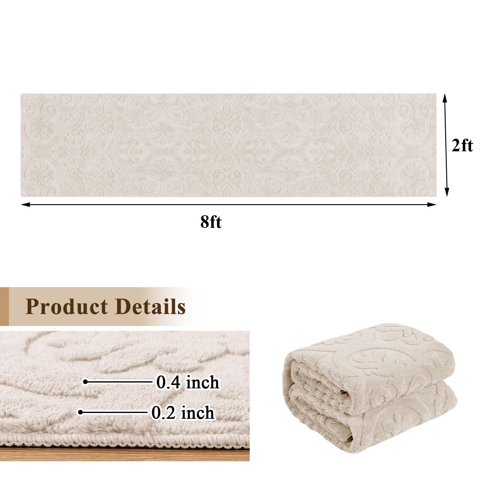 2x8ft Hallway Runner Rug, Non Slip Washable Kitchen Rugs, Neutral Beige Moder…
