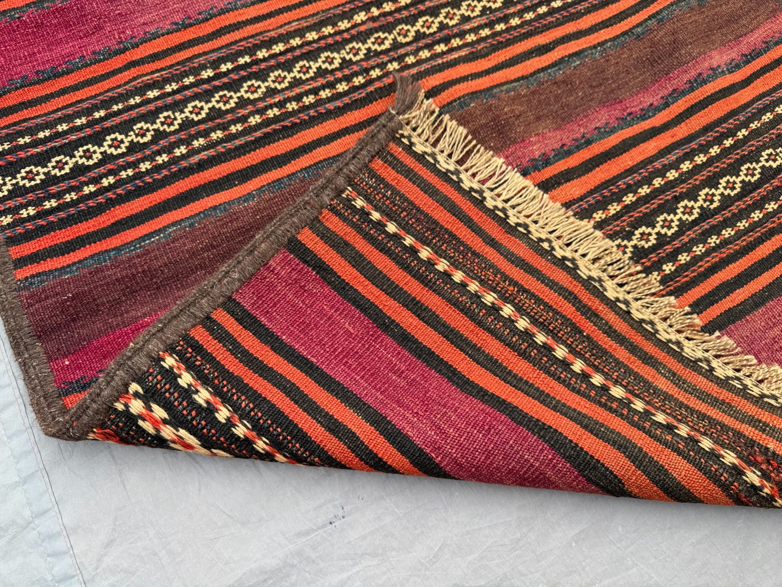 2’8 x 10’8 Ft Vintage Afghan Tribal Kilim Runner – Fine Striped Flatweave Rug