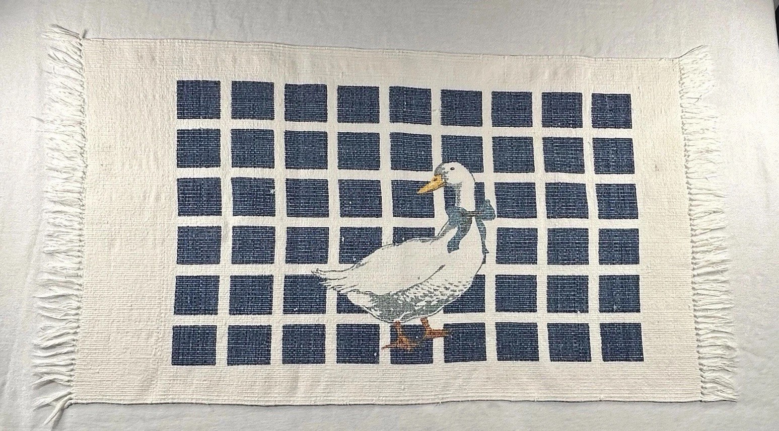 VTG Gordon Fraser Country Ducks Goose Woven Cotton Linen Rug Runner 36”x 21”