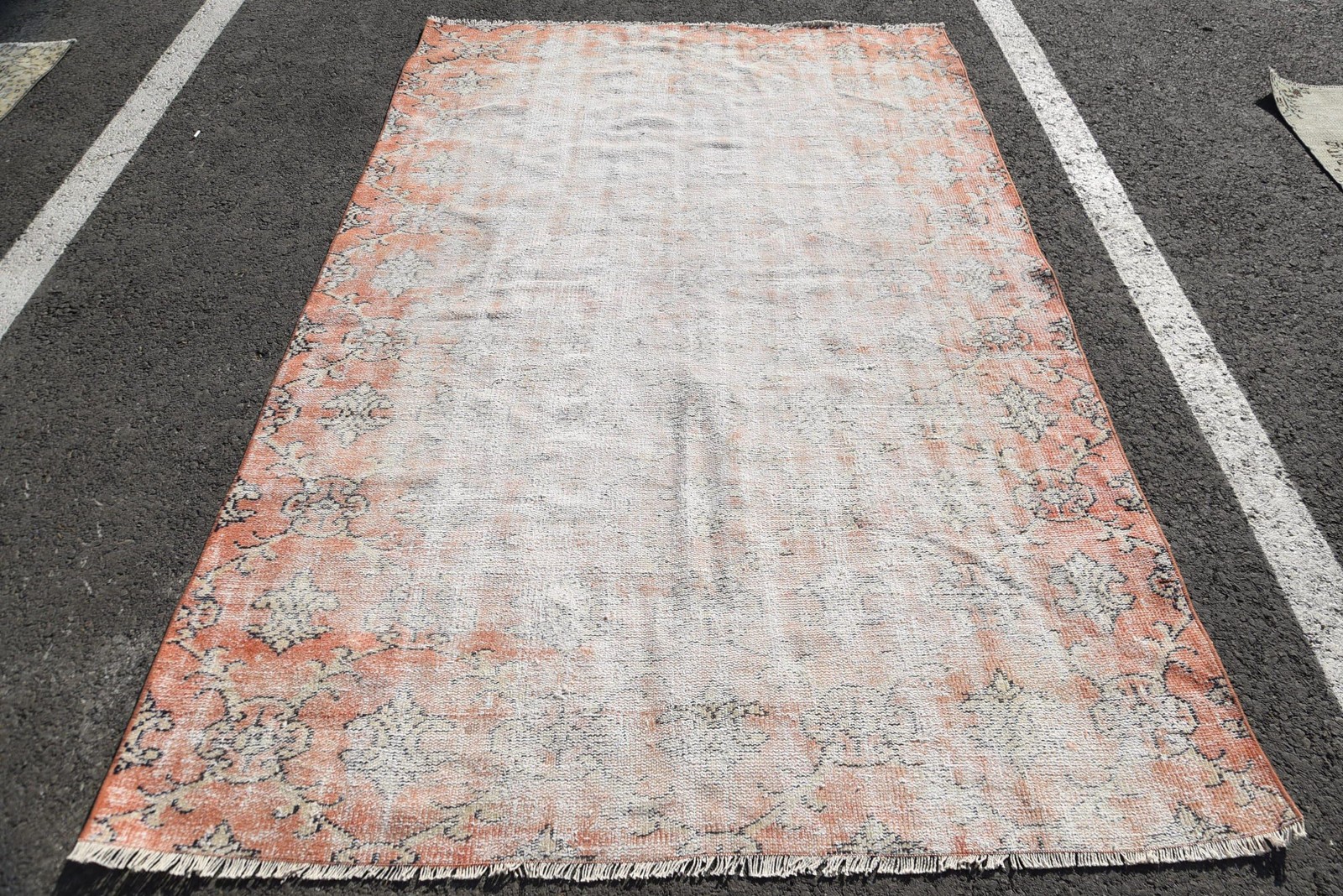 Turkish 5,3×8,1 ft Rug, Vintage Rug, Beige Bordered Rug Wool