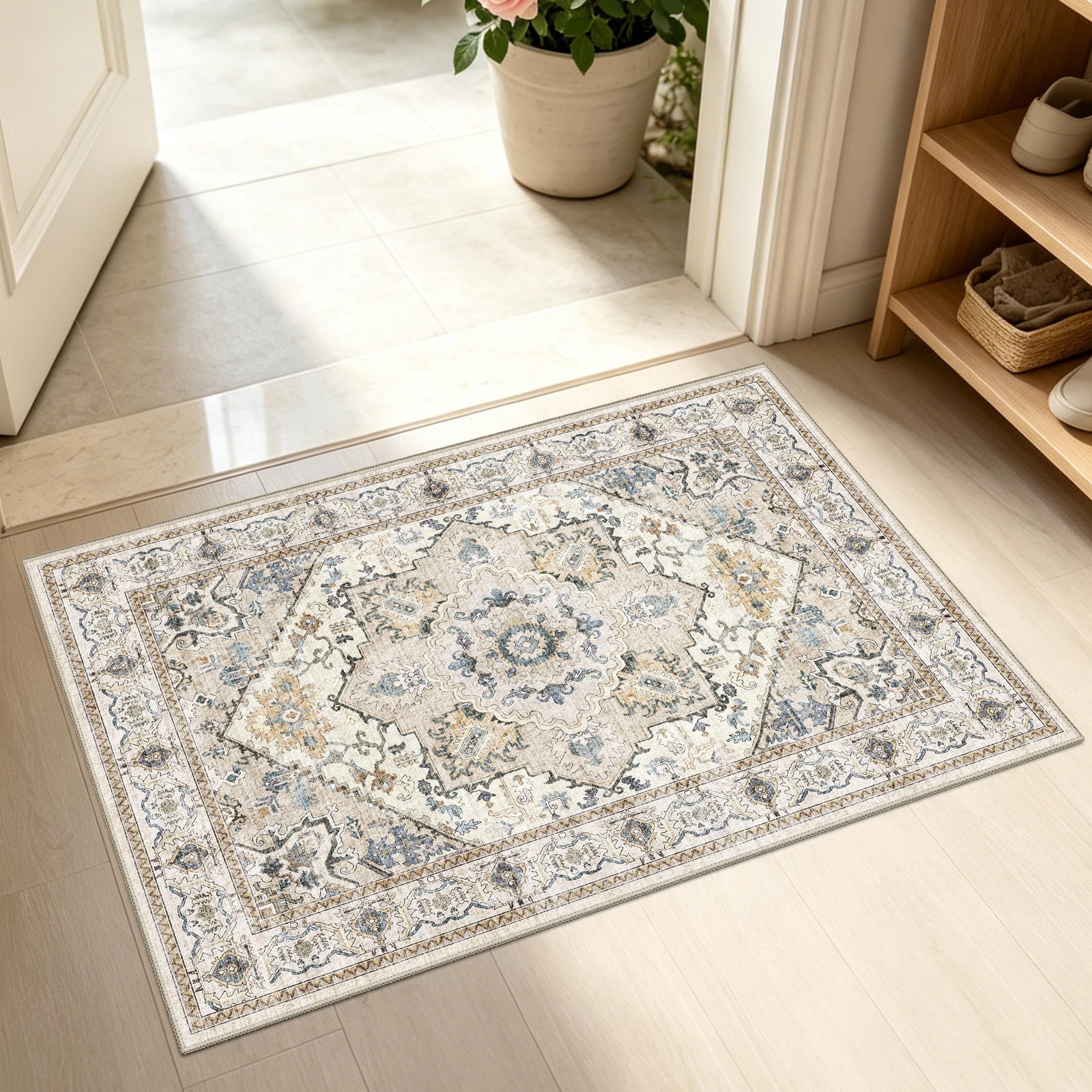2×3 Washable Non-Slip Boho Area Rug for Kitchen Bathroom Entryway Bedroom, Be…