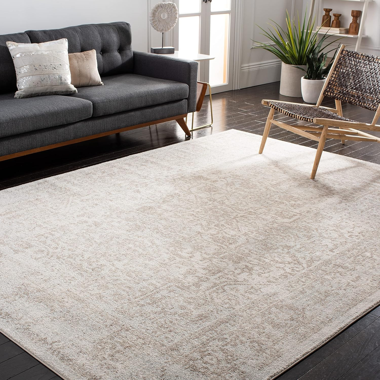 Evoke 9′ x 12′ Area Rug – Ivory & Taupe, Distressed Design, Easy Care
