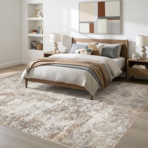 7×9 Area Rugs for Living Room: Washable Large Neutral Abstract Rug Soft Non