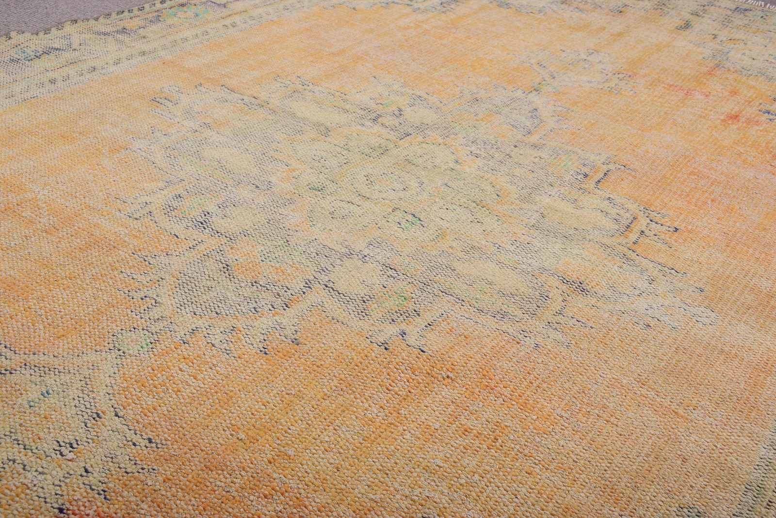 6,46×10,4 ft Turkish Vintage Rug, Large Rug, Yellow Blue Striped Wool Rug