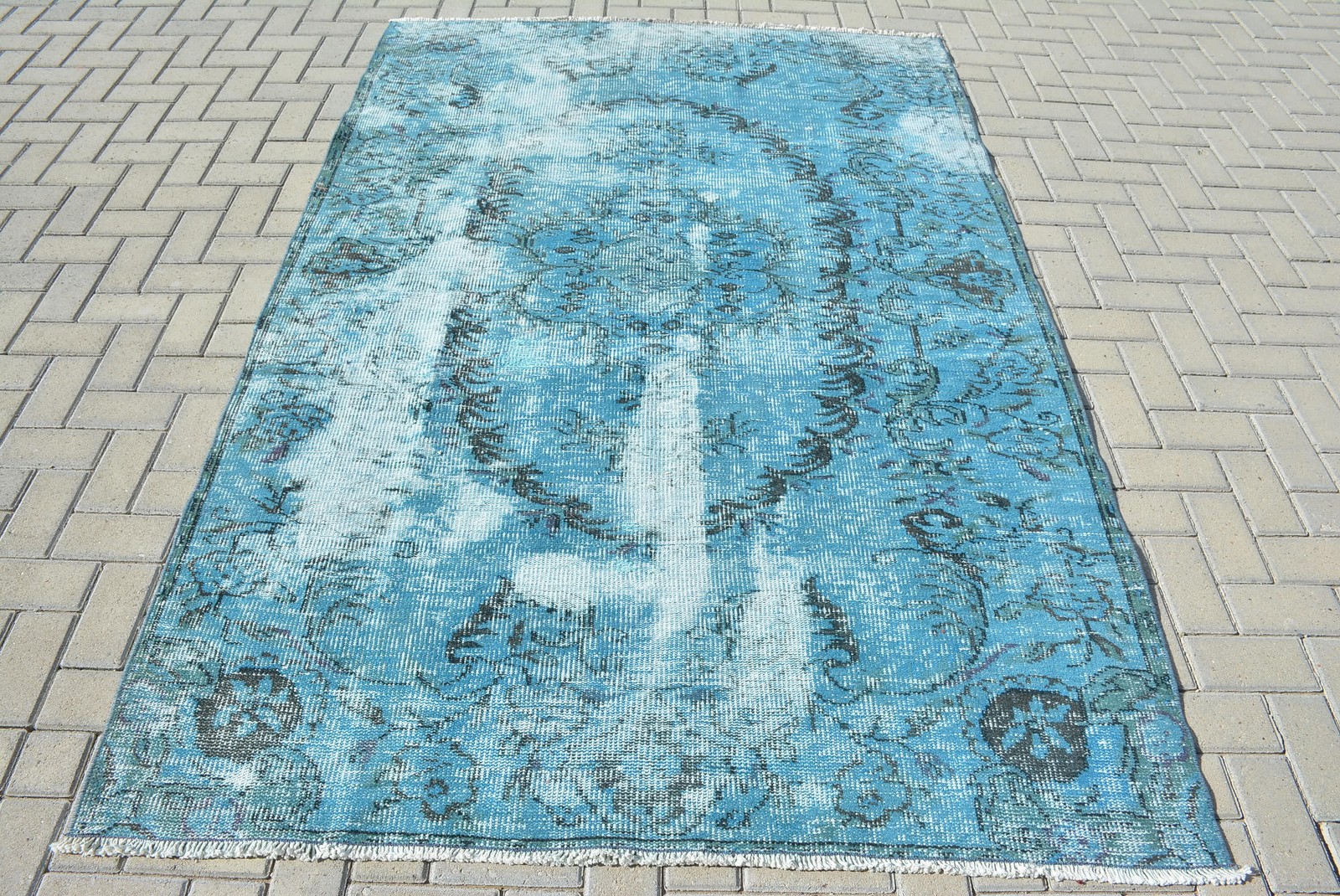 5,4×8,1 ft Rug, Large Vintage Rug, Blue Oriental Rug