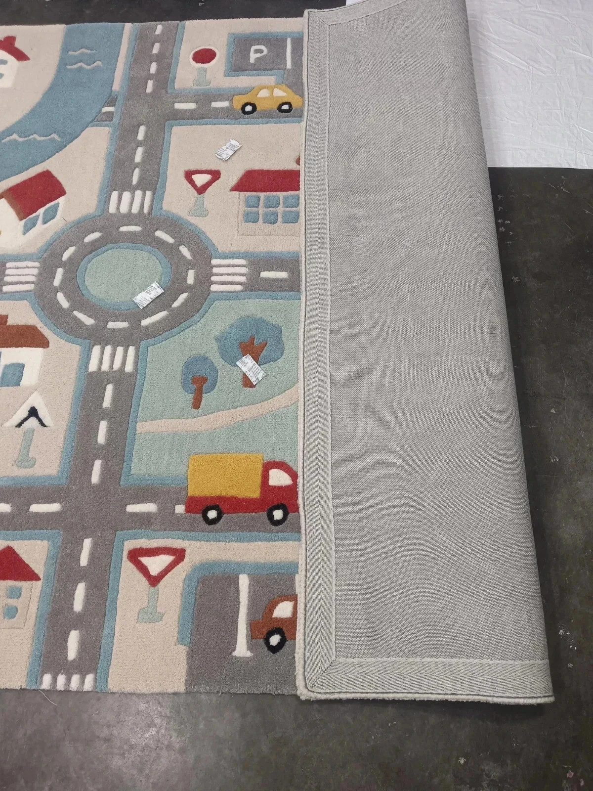 Kids City Road Play Rug | Hand Tufted Wool Playmat | Educational Car Track Rug