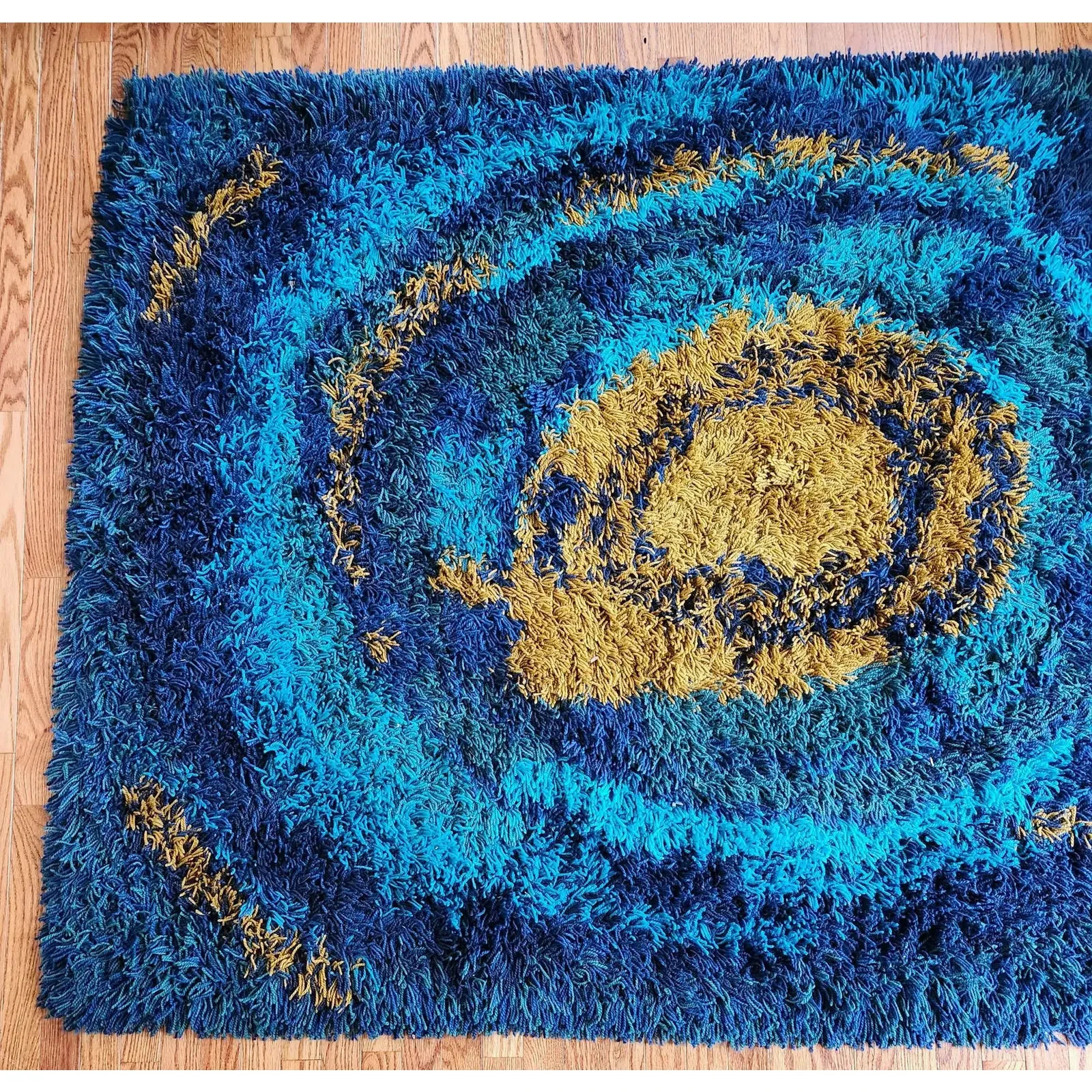 Large 8×12 1960s Ege Tæpper Sun Burst Rya Danish Mid Century Rug