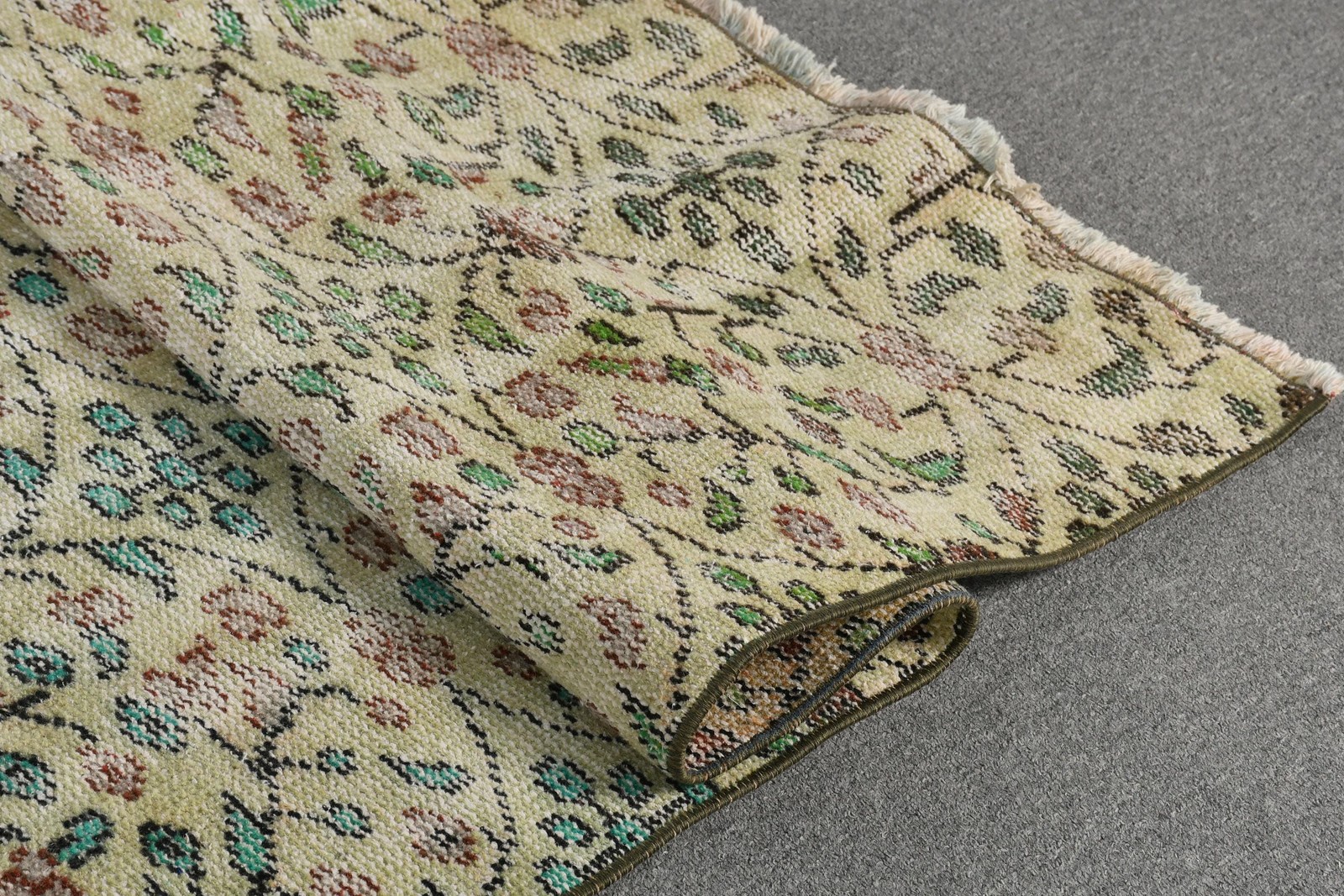 Vintage 4,6×7,6 ft Rug, Turkish Rug, Green Patchwork Rug Wool