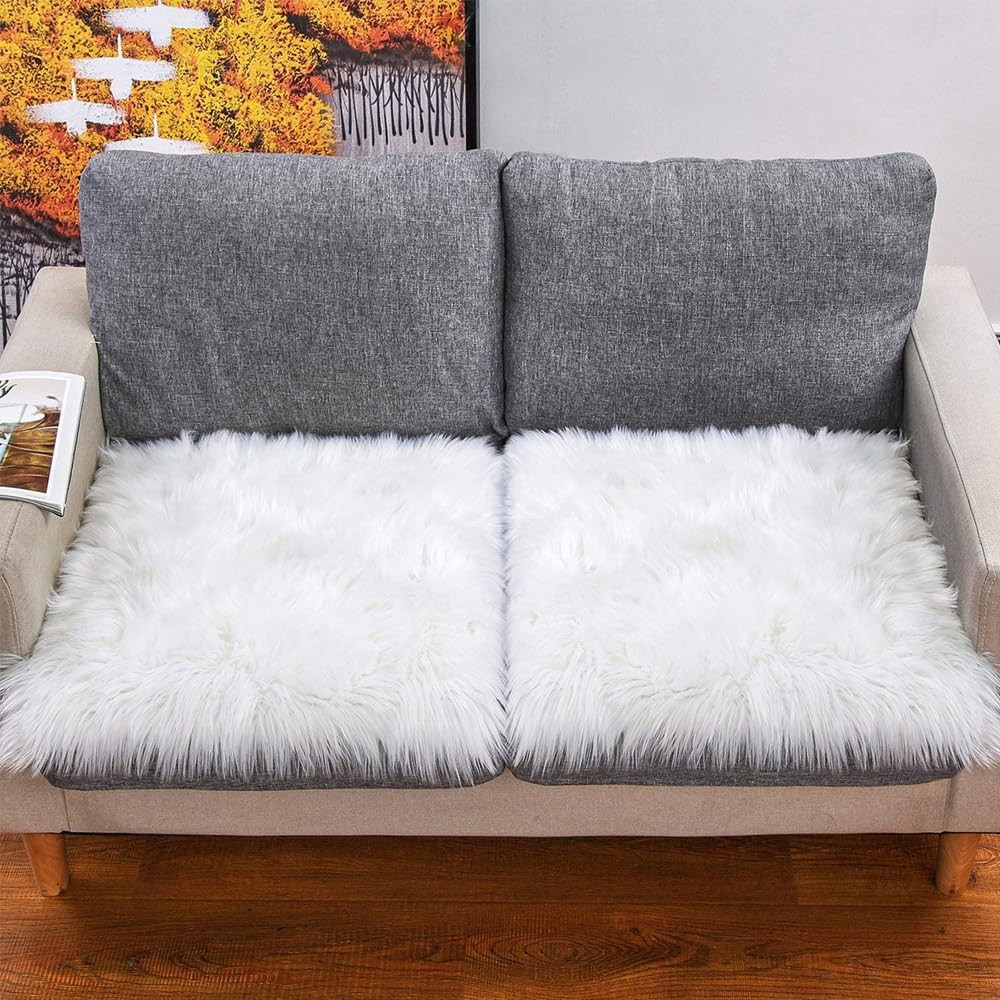 Faux Fur Sheepskin Square Chair Cover Seat Cushion Pad, 24″*24″ Luxurious Woo…