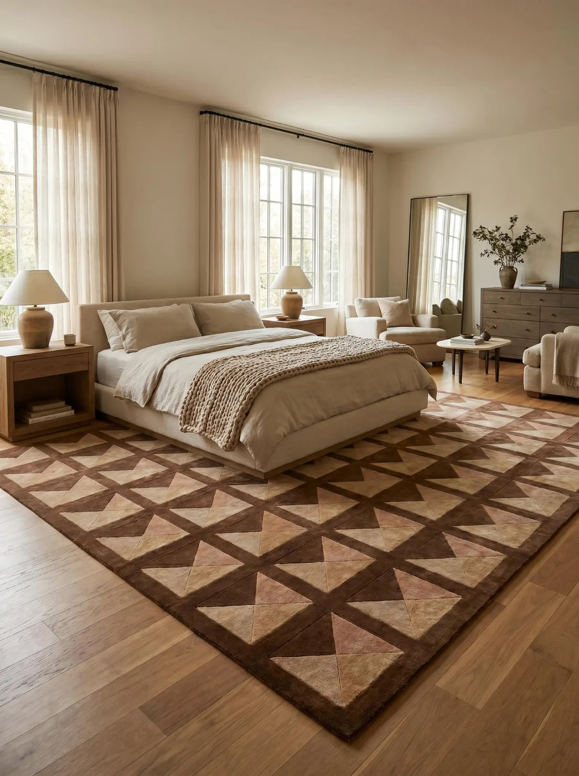 Handmade Geometric Tufted Rug, Brown Terracotta Modern Luxury Area Rug,