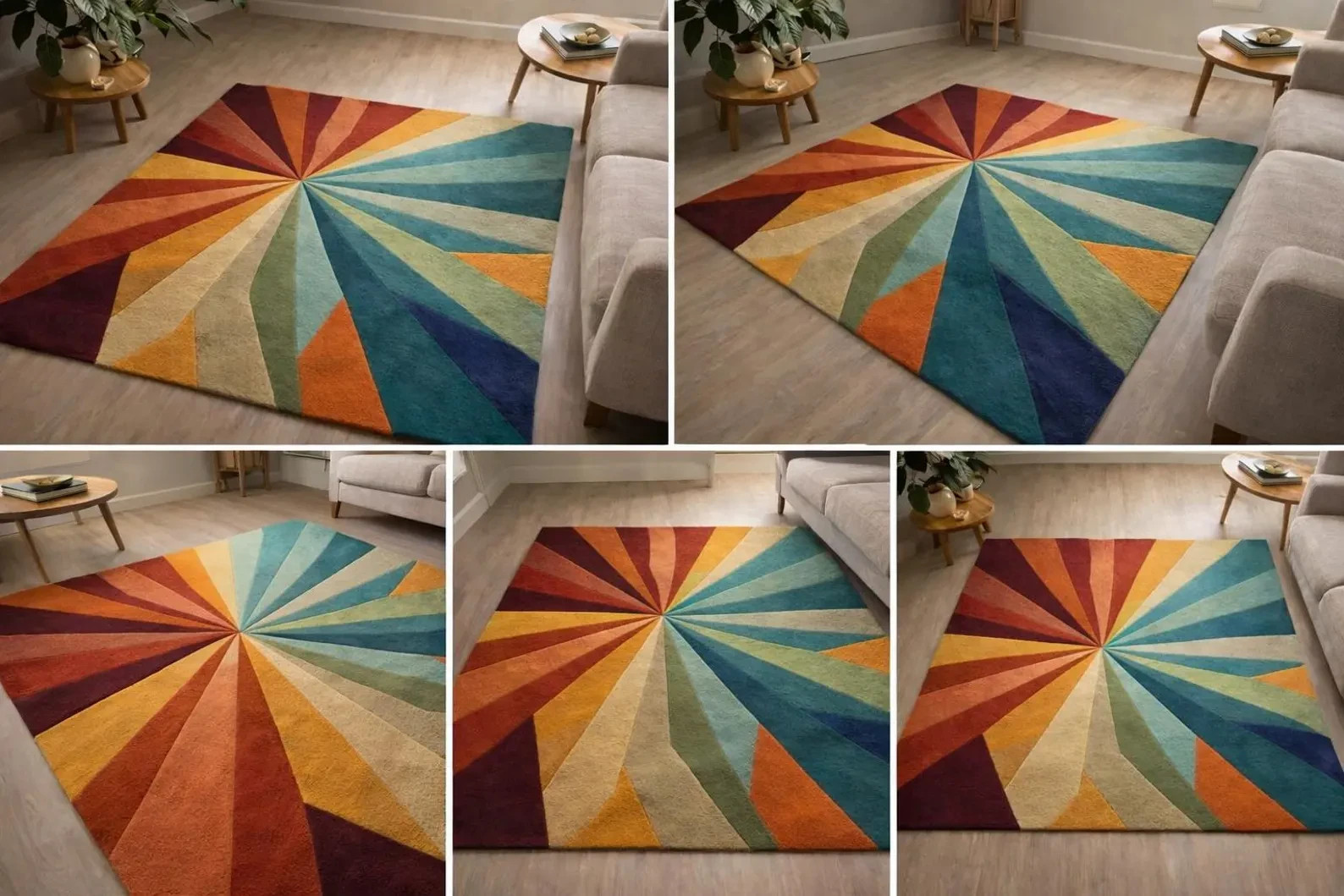Hand-Tufted Abstract Wool Area Rug Modern Abstract Pattern Rainbow Floor Carpet