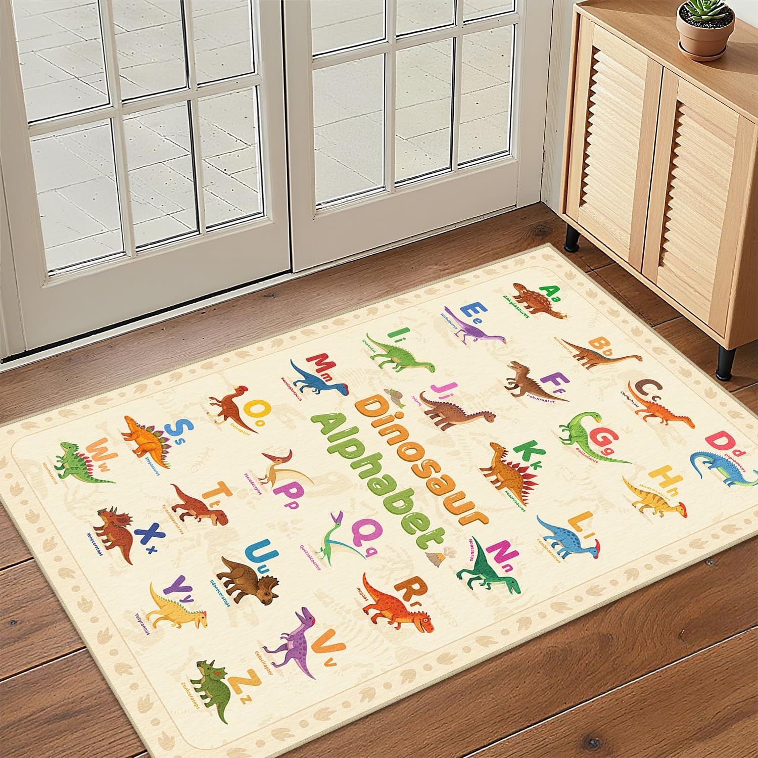 Glocmna Dinosaur Rug 2×3 for Entryway Dino Alphabet Toddler Educational Rug M…