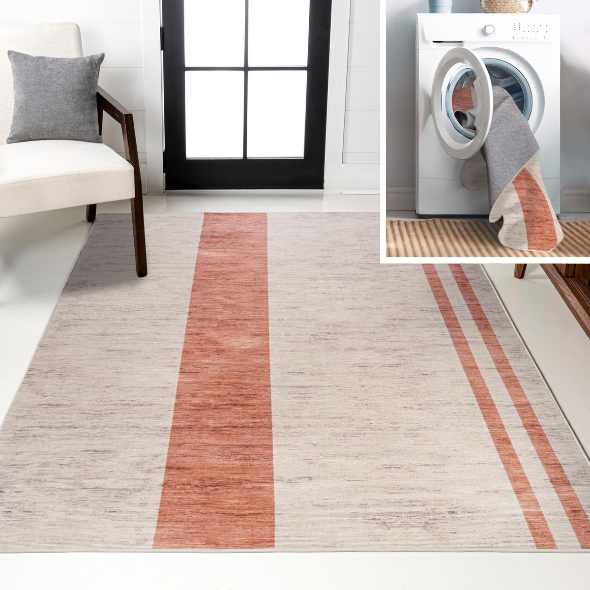 Jonathan Y Machine Washable Ivory/Peach Indoor Area Rug 8X10 Ft Raita Modern