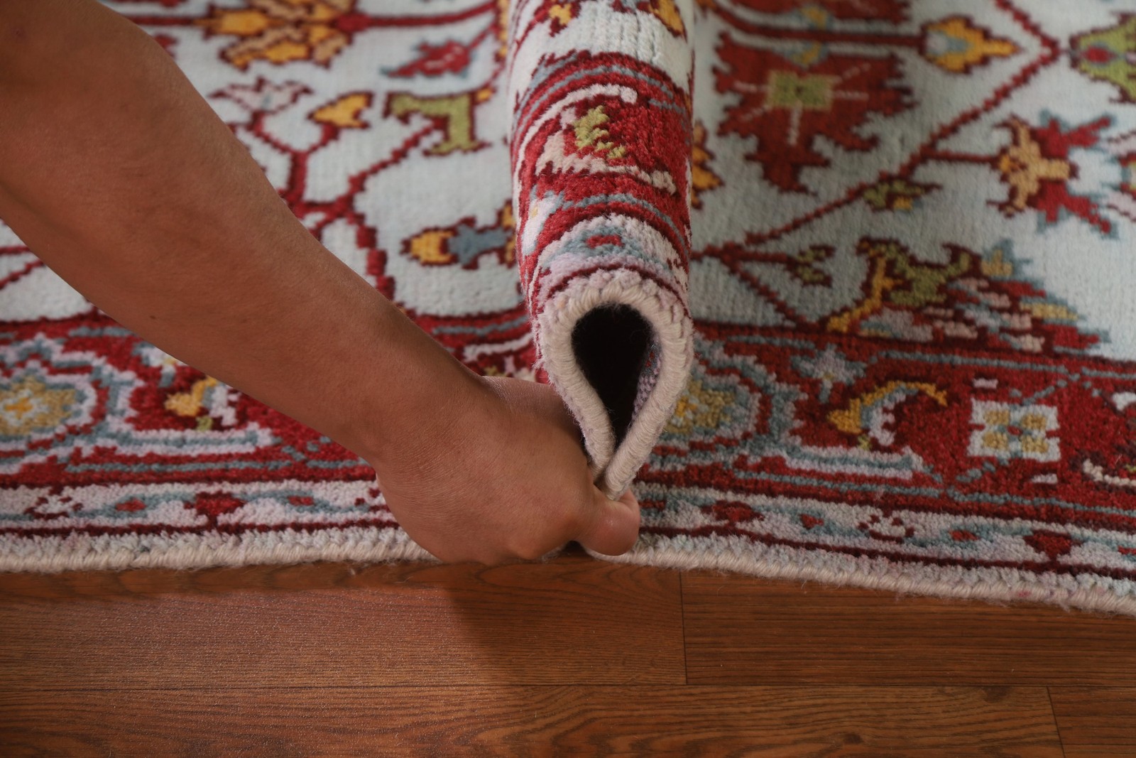 Light Blue Indian Rug 3×5 Hand-knotted Wool Traditional Geometric Pattern Carpet
