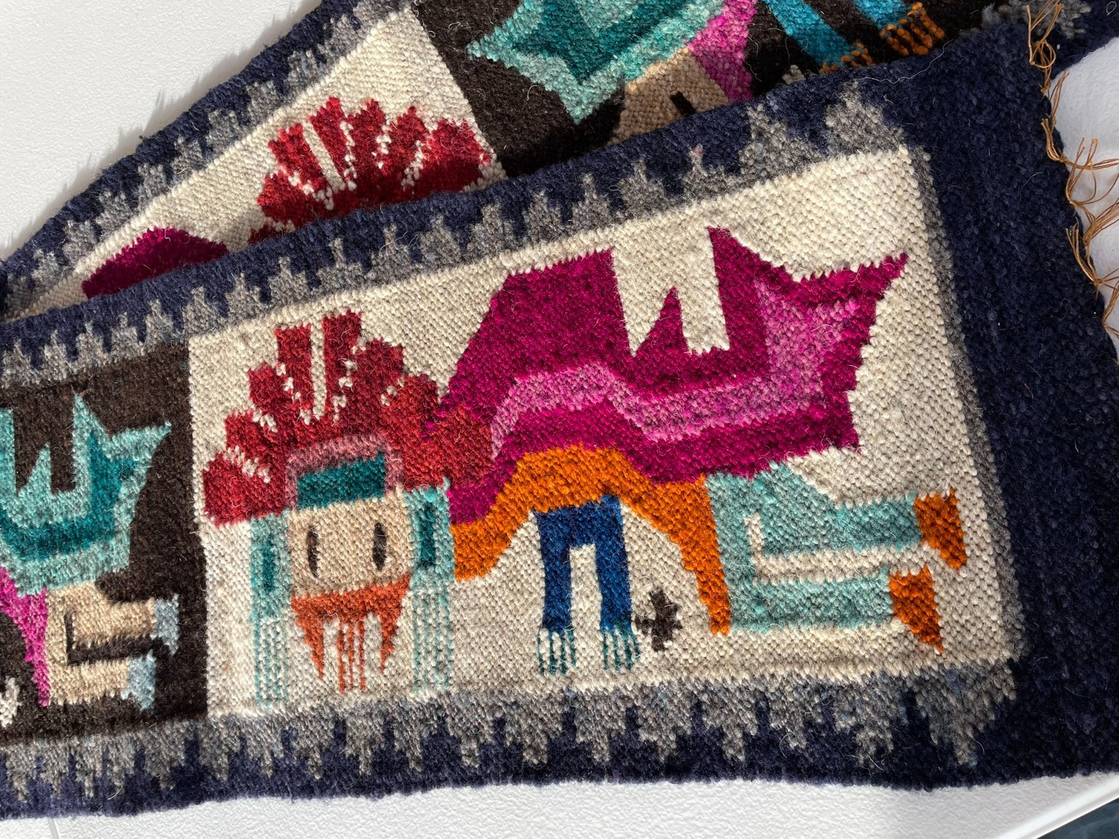 Vintage Handwoven Peruvian Style Runner Rug Wall Hanging 60×12 Wool Boho Tribal