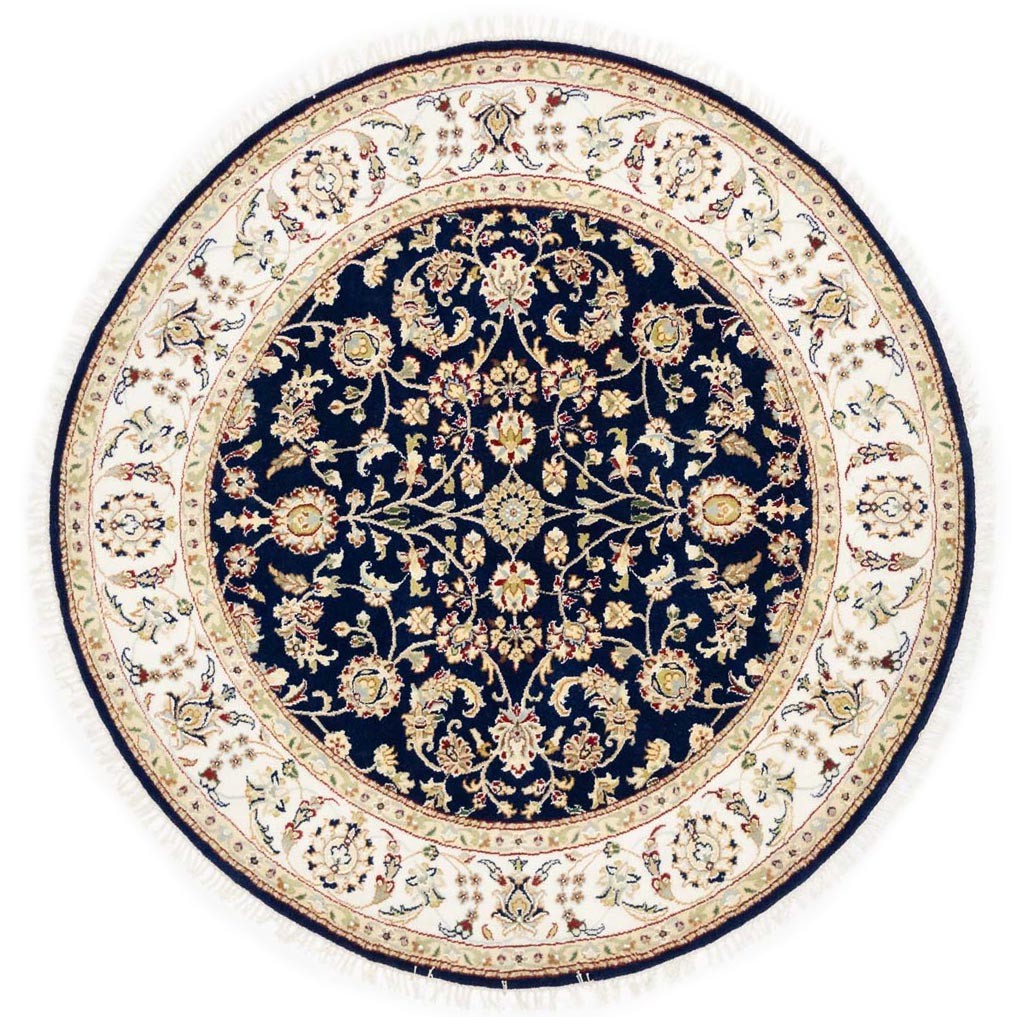 5×5 Handmade Indo-Nain Oriental Round Rug Floral Style Entryway Carpet