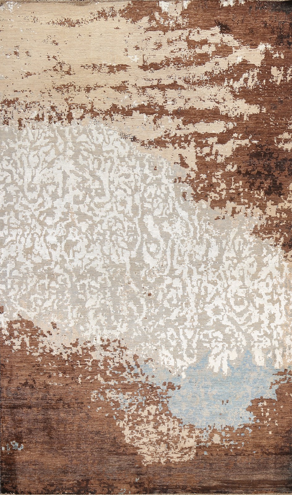 Vegetable Dye Wool & Silk Abstract Area Rug 6×10 Ft Hand-Knotted Modern Carpet