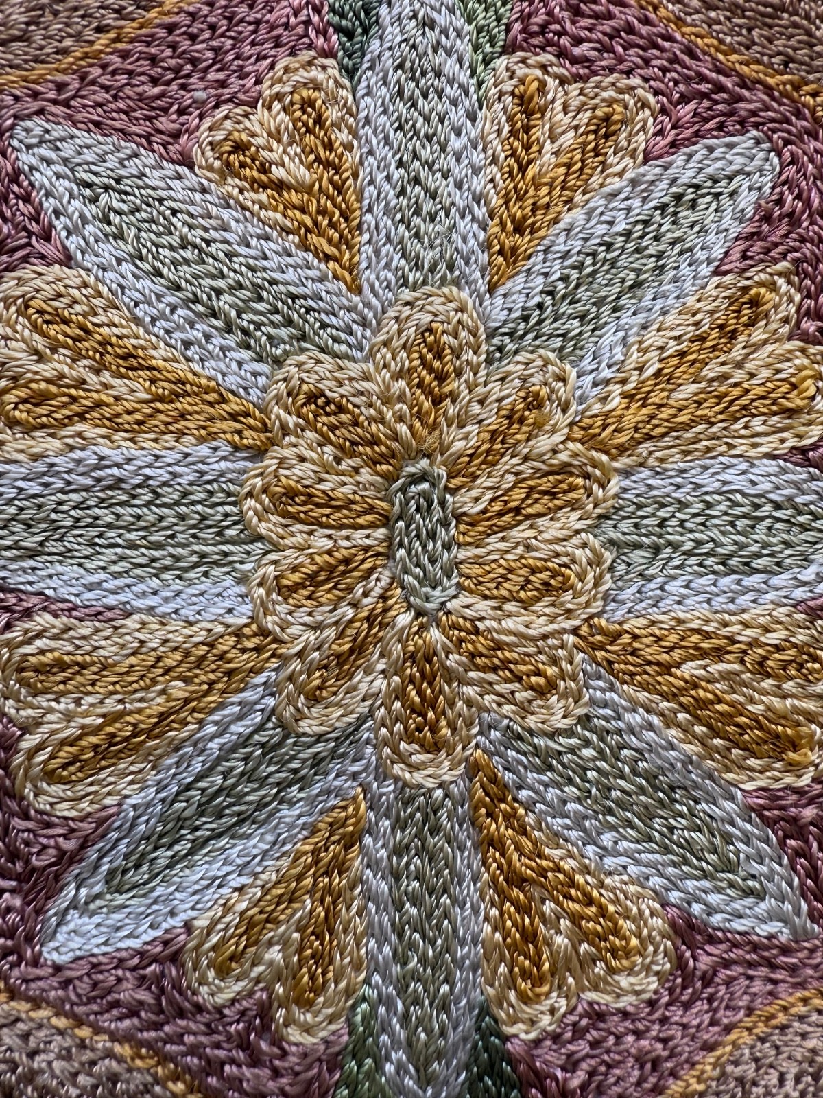 Vintage Beautiful Hand Silk Embroidered Kashmiri Chain Stitch Rug 140×86 Cm