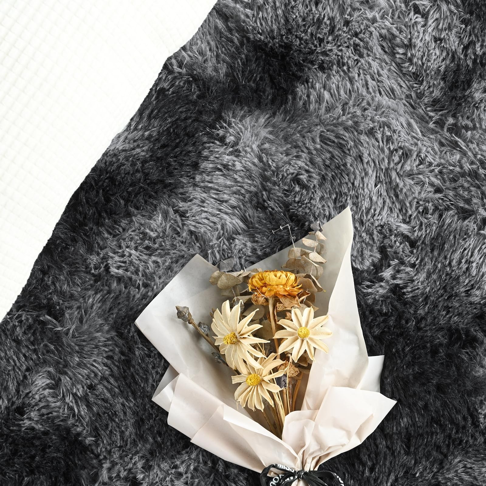 FlyDOIT 8×10 Feet Large Area Rugs for Living Room, Tie-Dyed Black and Grey Sh…
