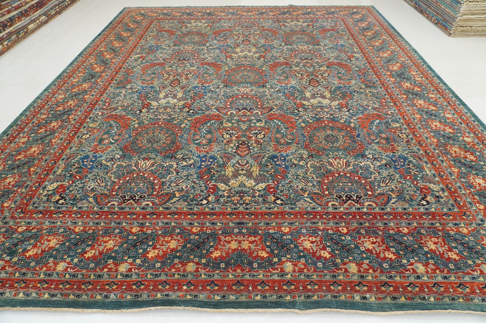 12×15 ft Green Turkish Hereke Hand Knotted Wool Oriental Rug ( 11’10″x14’4″ )