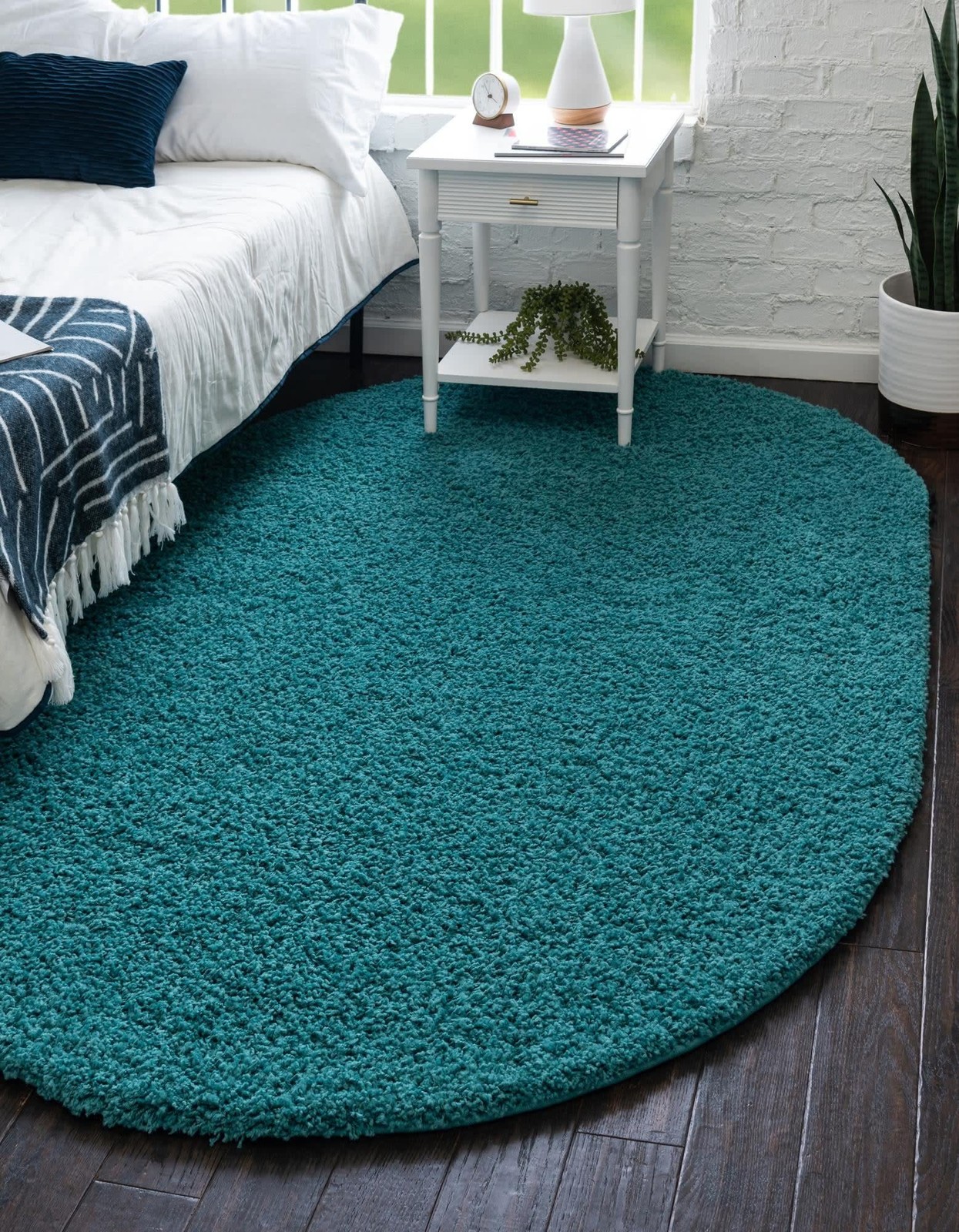 Deep Aqua Blue Shag Rug 5’3 x 8′ Soft Plush Solo Solid Collection
