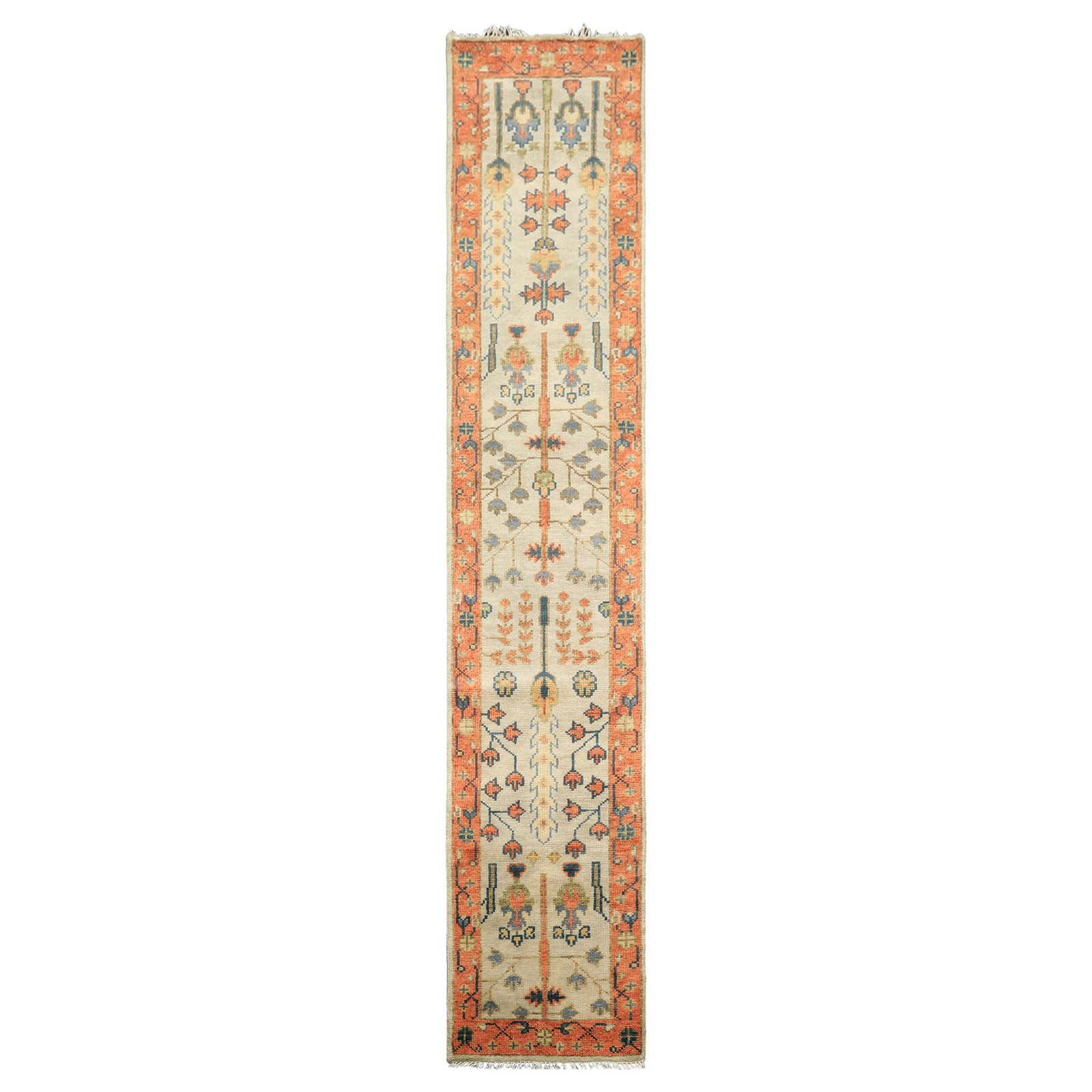 2’5”x12’2” Runner Hand Knotted Wool Beige, Burnt Orange Oushak Traditional Rug