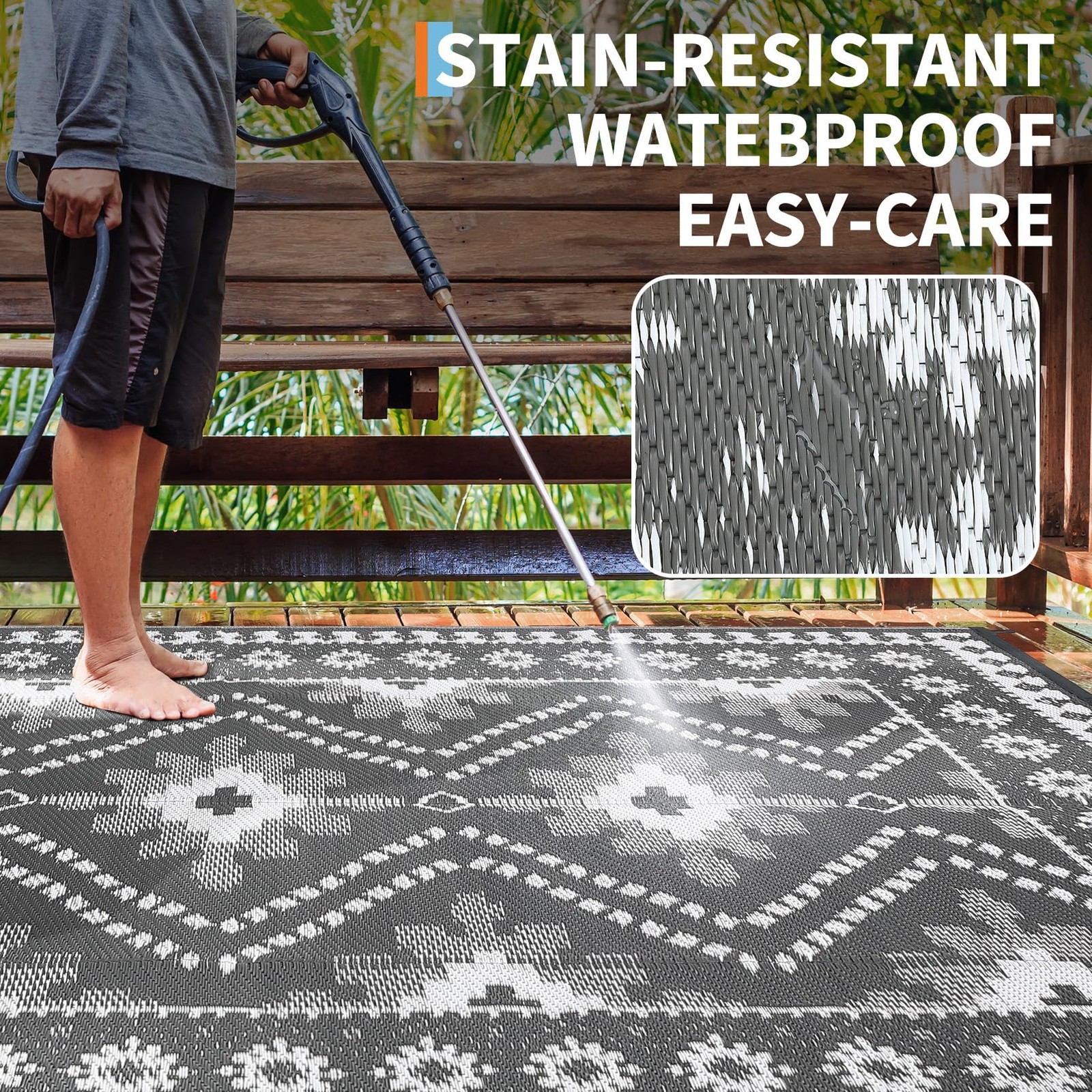 Outdoor Carpet RV Rug Waterproof 8×10/ 9×12/ 9×18 FT Patio Rug for Camp,Picnics