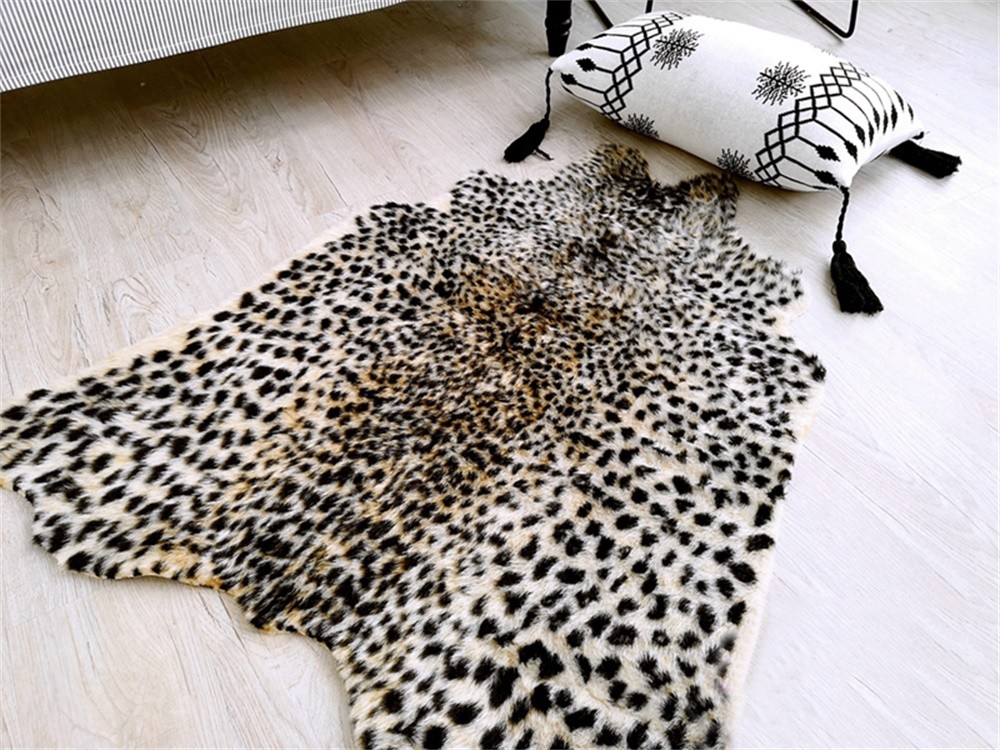 Leopard Printed Leather Hide Animal Faux Fur Rug Mat Carpet Home Decor 100x95cm