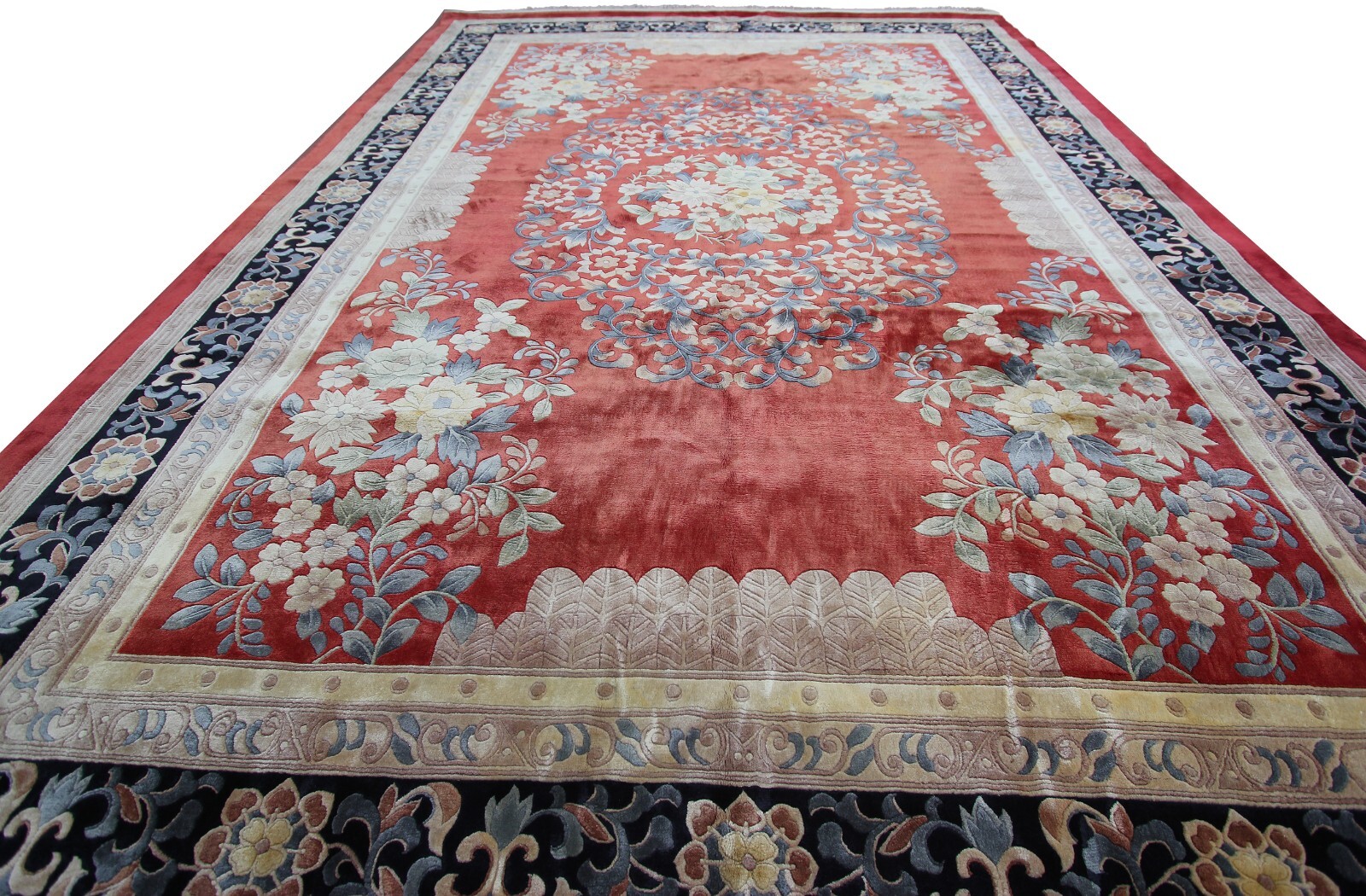 8×11 Rare Vintage Art Deco Chinese Handmade Silk Area Rug Art Nouveau Pink