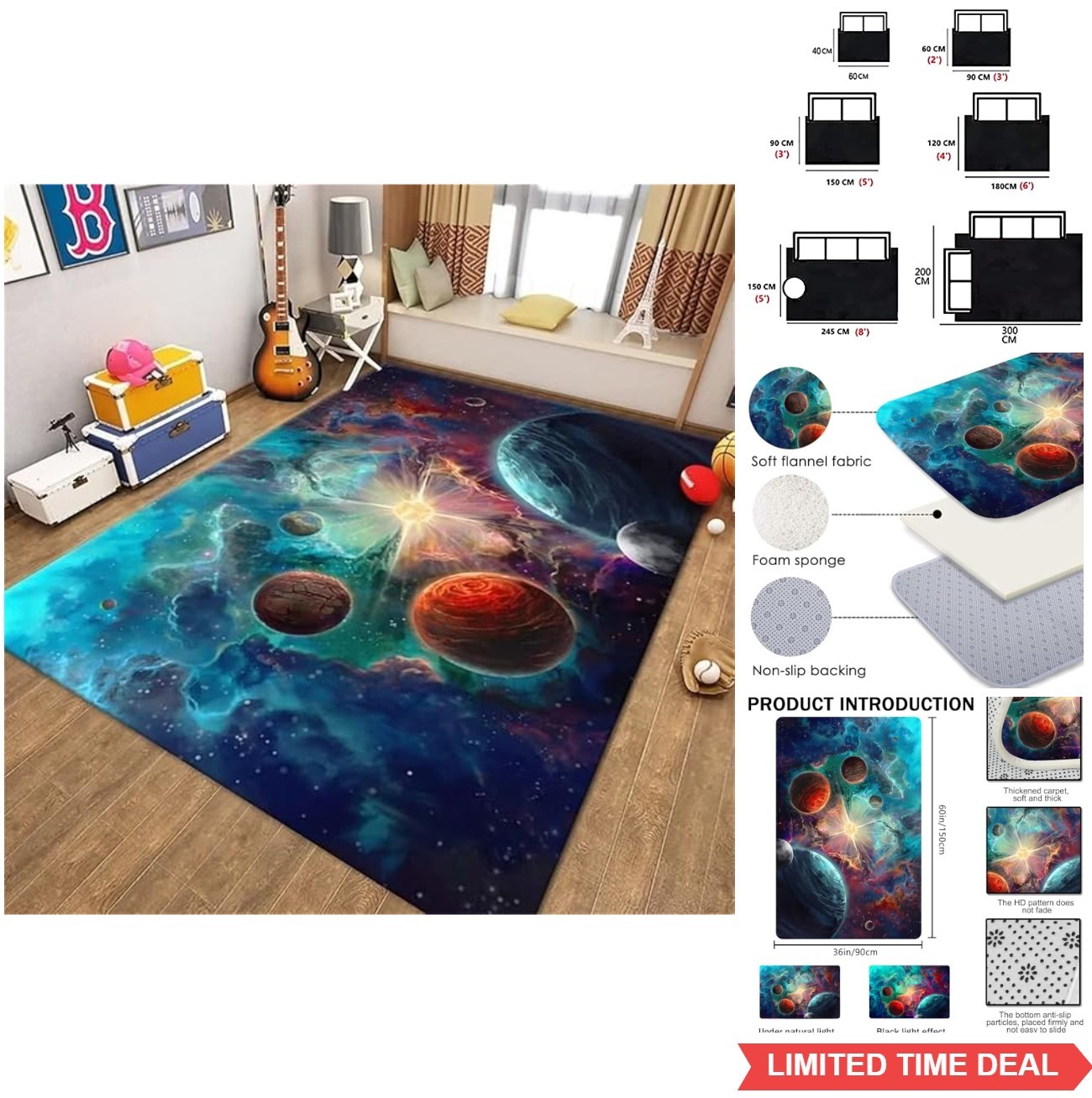 Space Rug for Boys Room 3×5 ft Universe Outer Space Astronomy Planet Galaxy