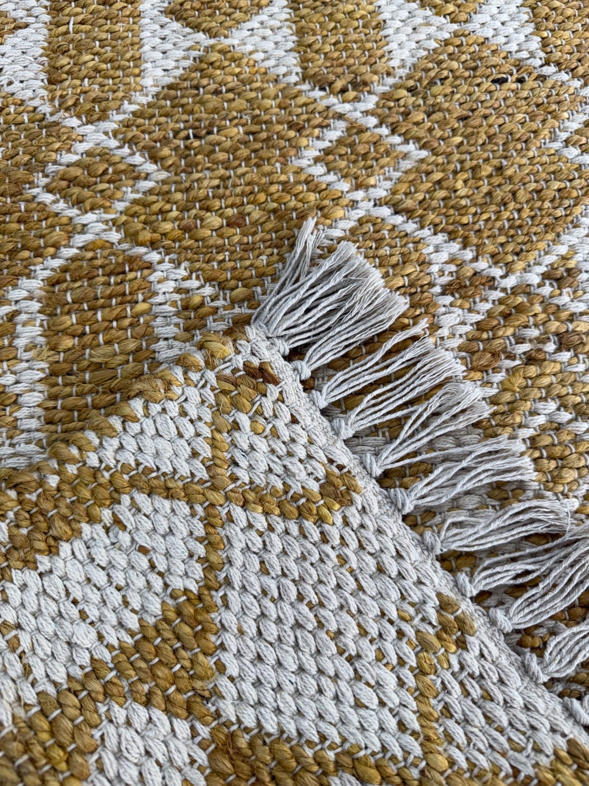 Jute Cotton Hand Woven Area Rug Golden Natural Traditional Scandinavian Kilim