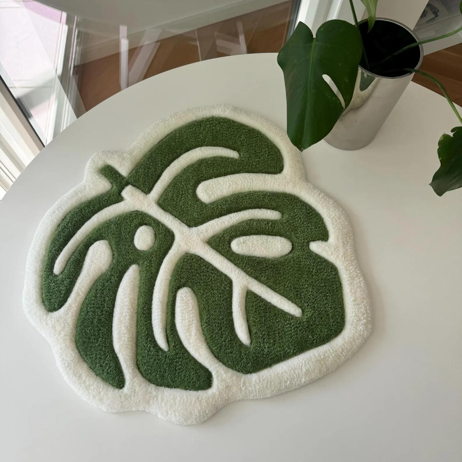 Monstera Leaf Hand Tufted Wool Handmade Area Rug Carpet for Home Living Room