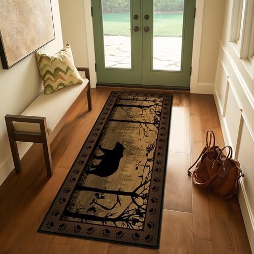 Rustic Rugs for Bathroom,Bear Country Cabin Wildlife Runner Rug 2×5 Rugs for Hal