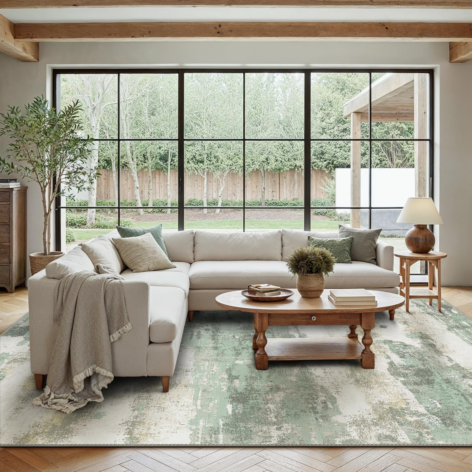 BEIMO Area Rugs 5×7 for Living Room 5′ x 7′ (Rectangular), Light Green/Cream