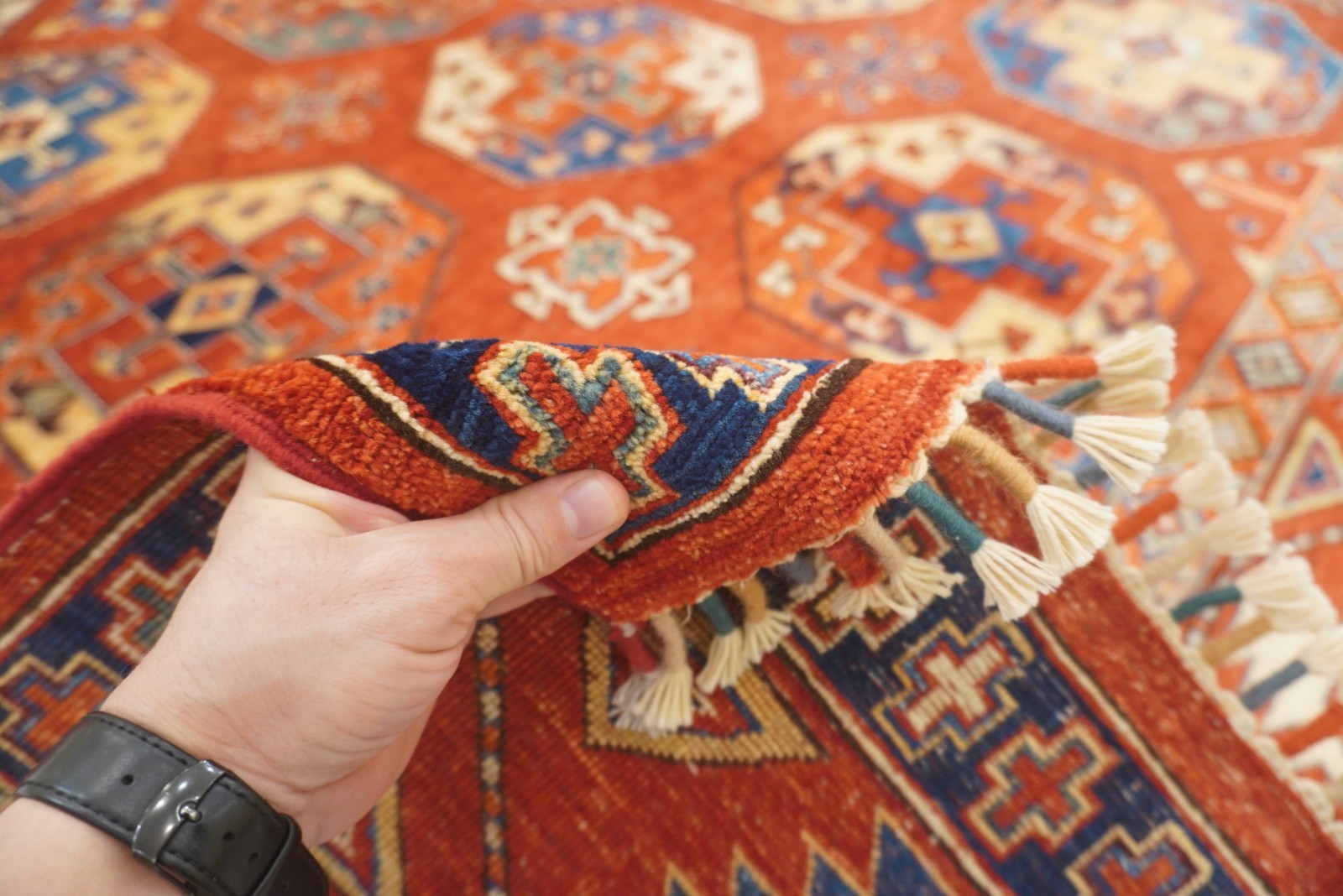 7×11 ft Red Ersari Afghan Hand Knotted Wool Geometric Rug