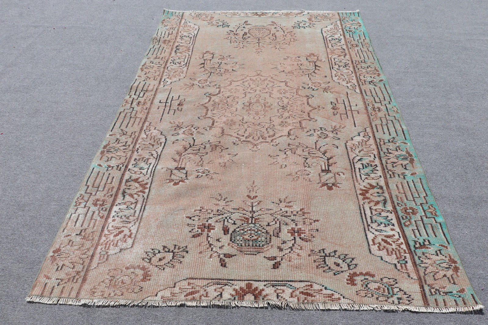 Turkish Large Rug 5,4×8 ft, Brown Blue Oriental Rug Wool