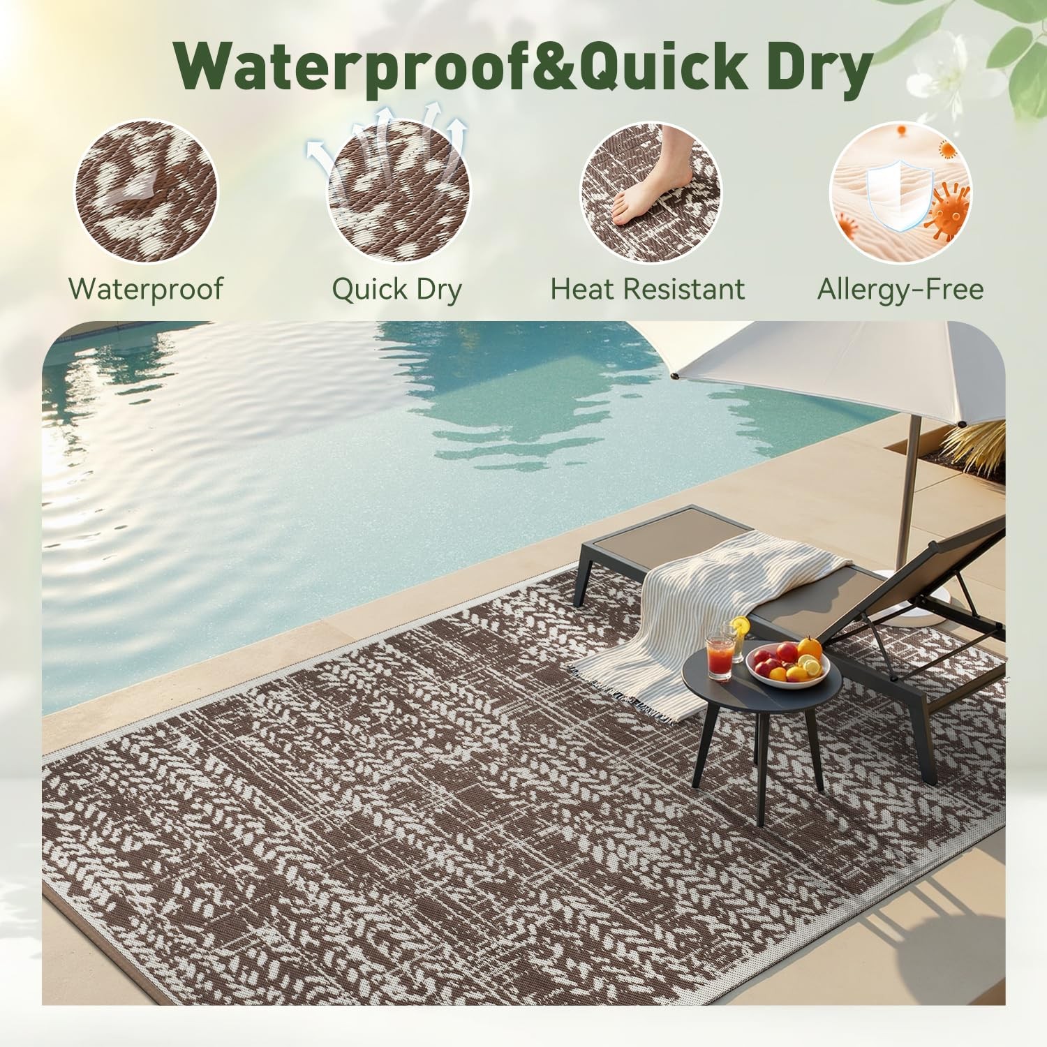 MontVoo Outdoor Rug Waterproof-Patio Rug Mat 6×9 Outdoor RV Camping Picnic Be…