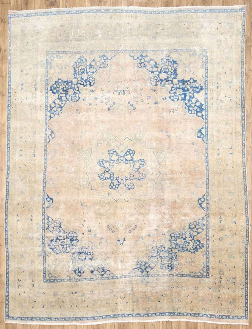 Semi-Antique Distressed Floral Oriental Wool Rug Dining Room Carpet 9’5×12’2 Ft
