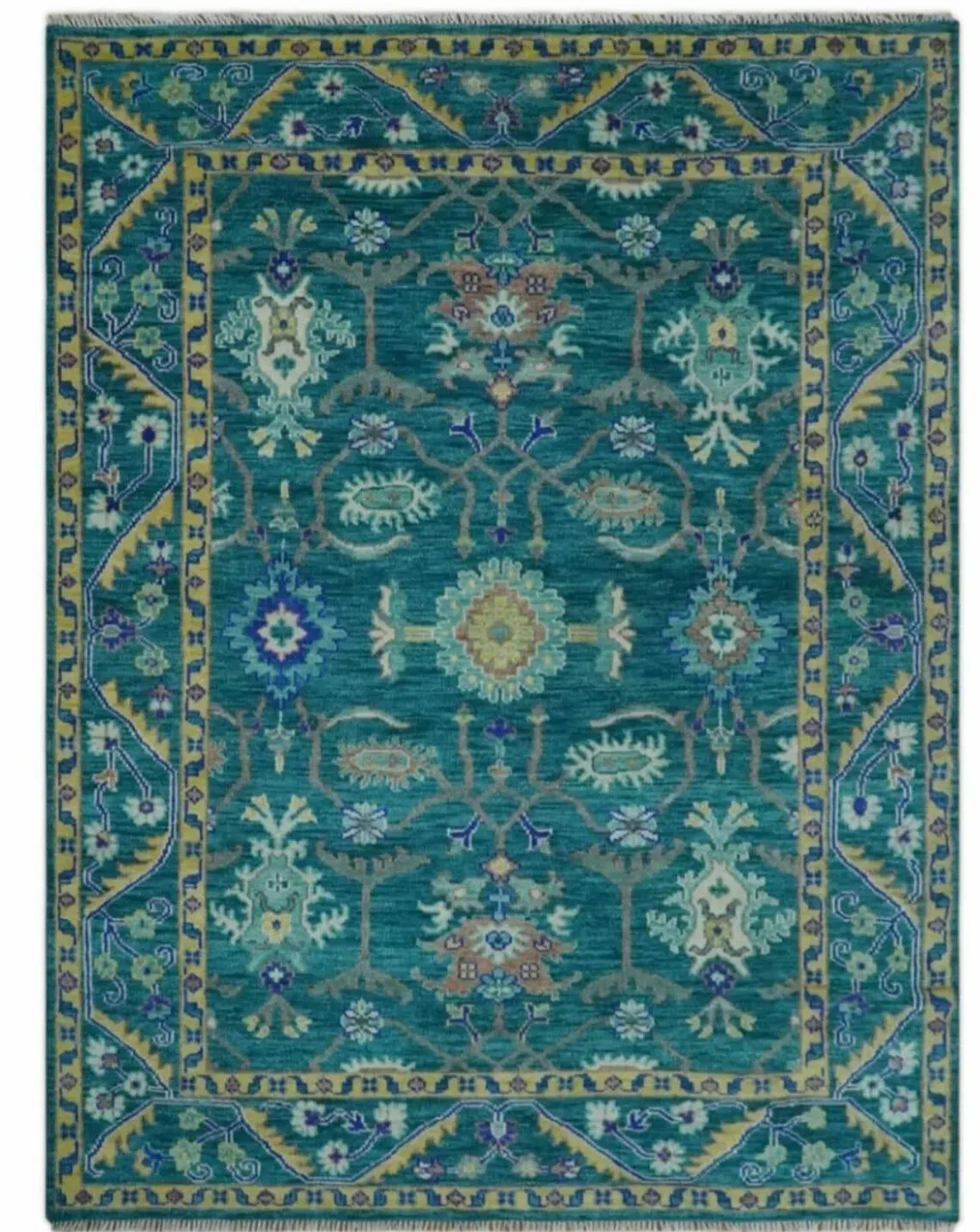 Oushak Hand-knotted Sea Green Turkish Contemporary Rugs for living area .