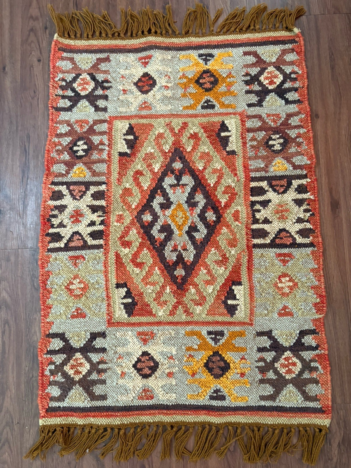 vintage kilim Area rug Handmade Southwest Style Earth Tone Colors Hand Knotted