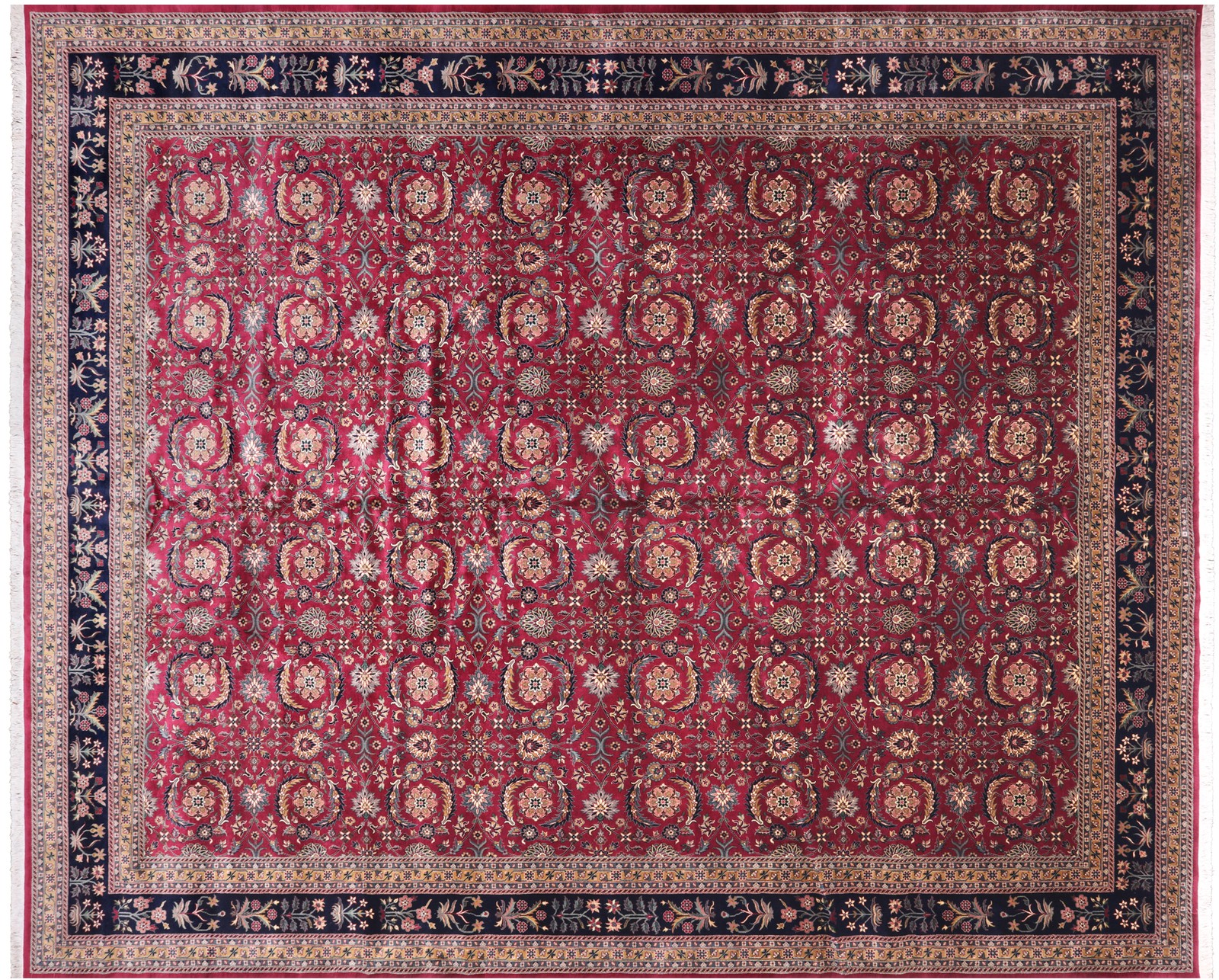 Wine/Navy 12′ 3″ X 14′ 10″ Traditional Handmade Wool Rug – Q23922