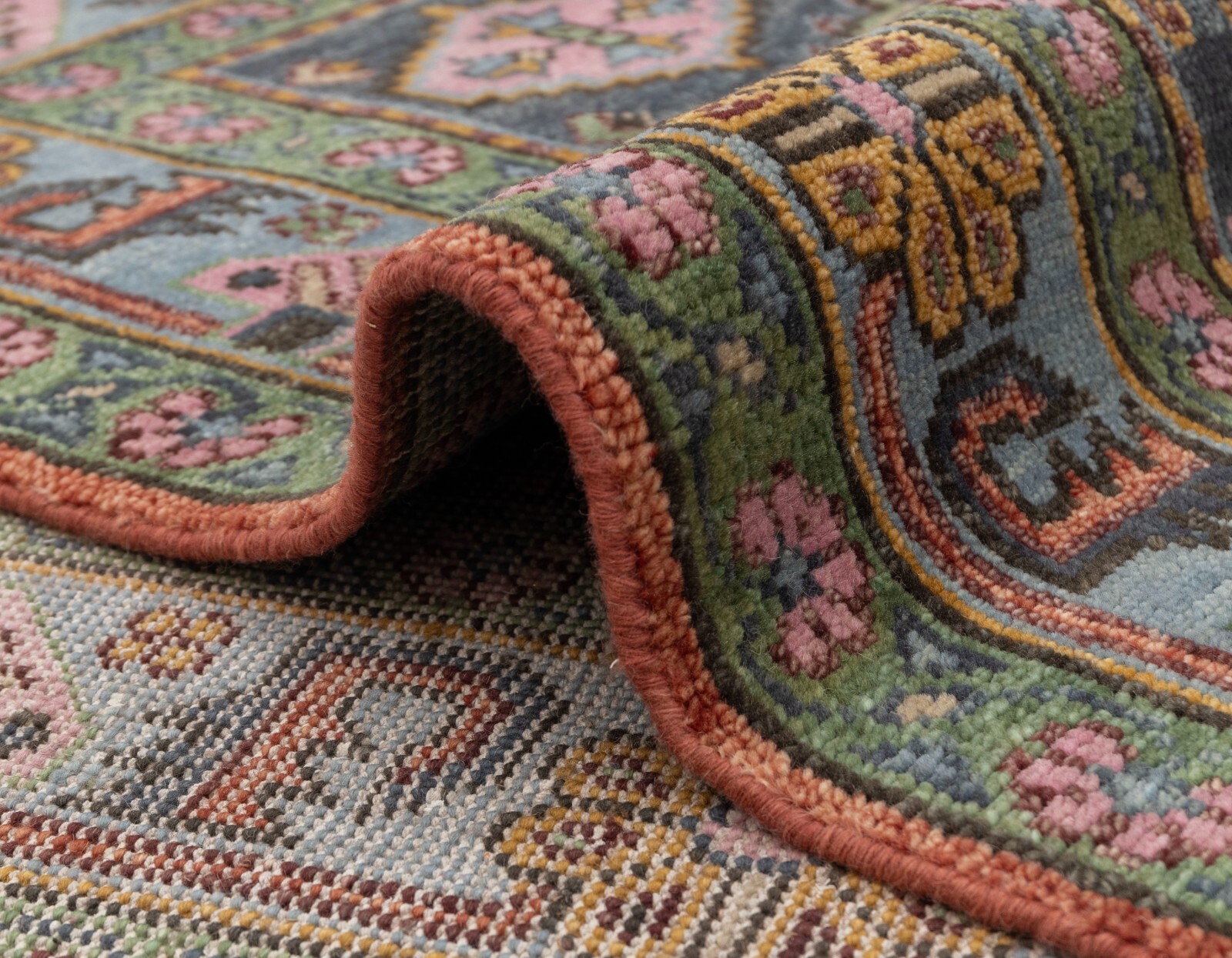 Rust Colored Border Persiann Kismet Modern Oushak Handmade Custom Size Rug