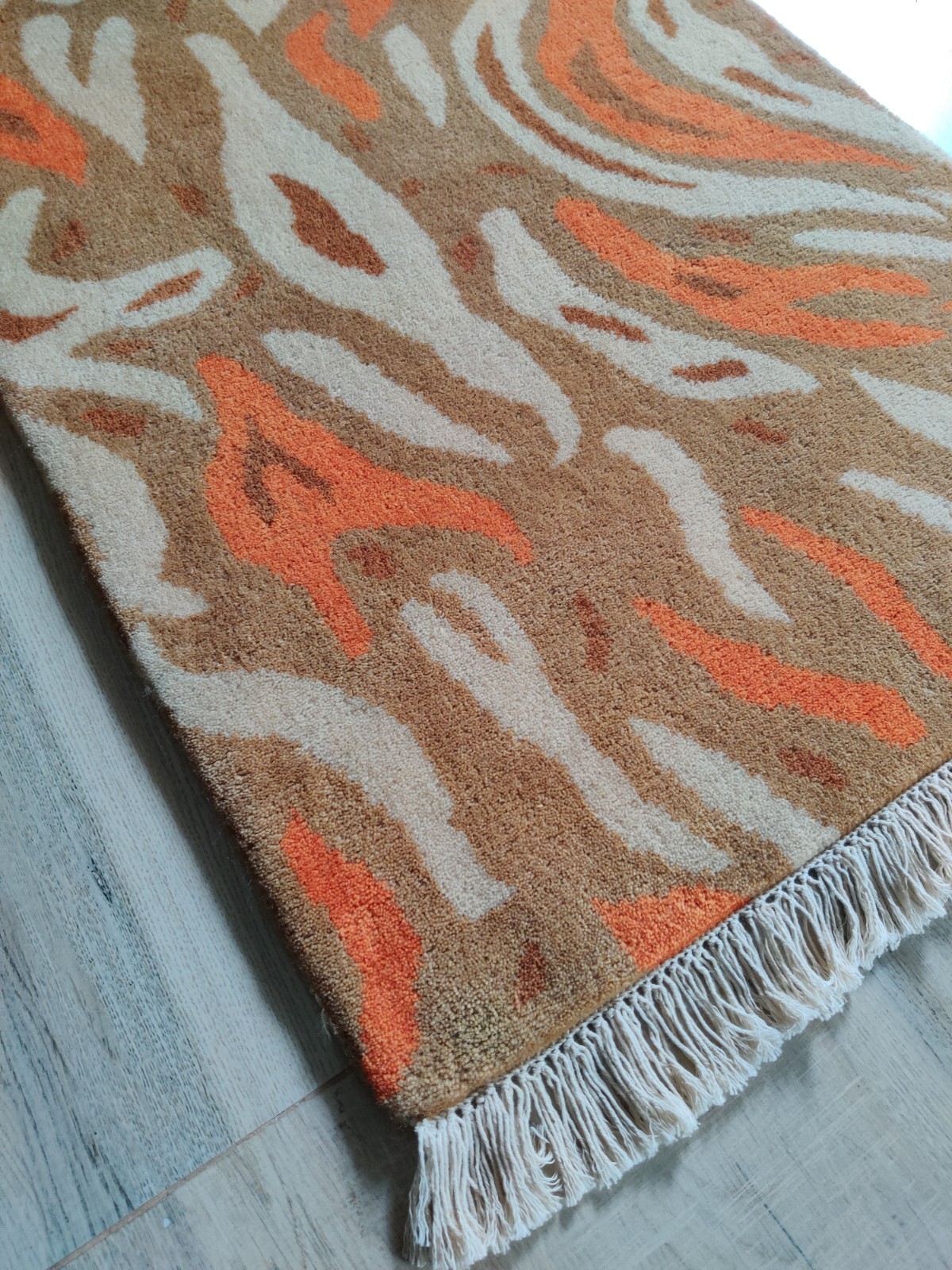 2 x 3 Brown Hand Knotted Rug for Kids Teens 100% Wool Animal Print 60×90 cm