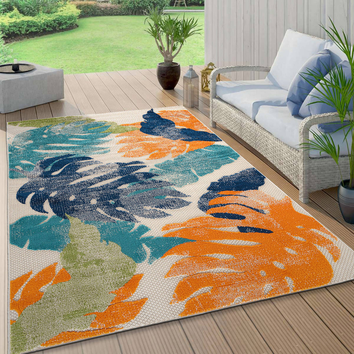 Rugshop Outdoor Rug Arles Palm Floral Leaves Indoor Outdoor Carpet Patio Rugs